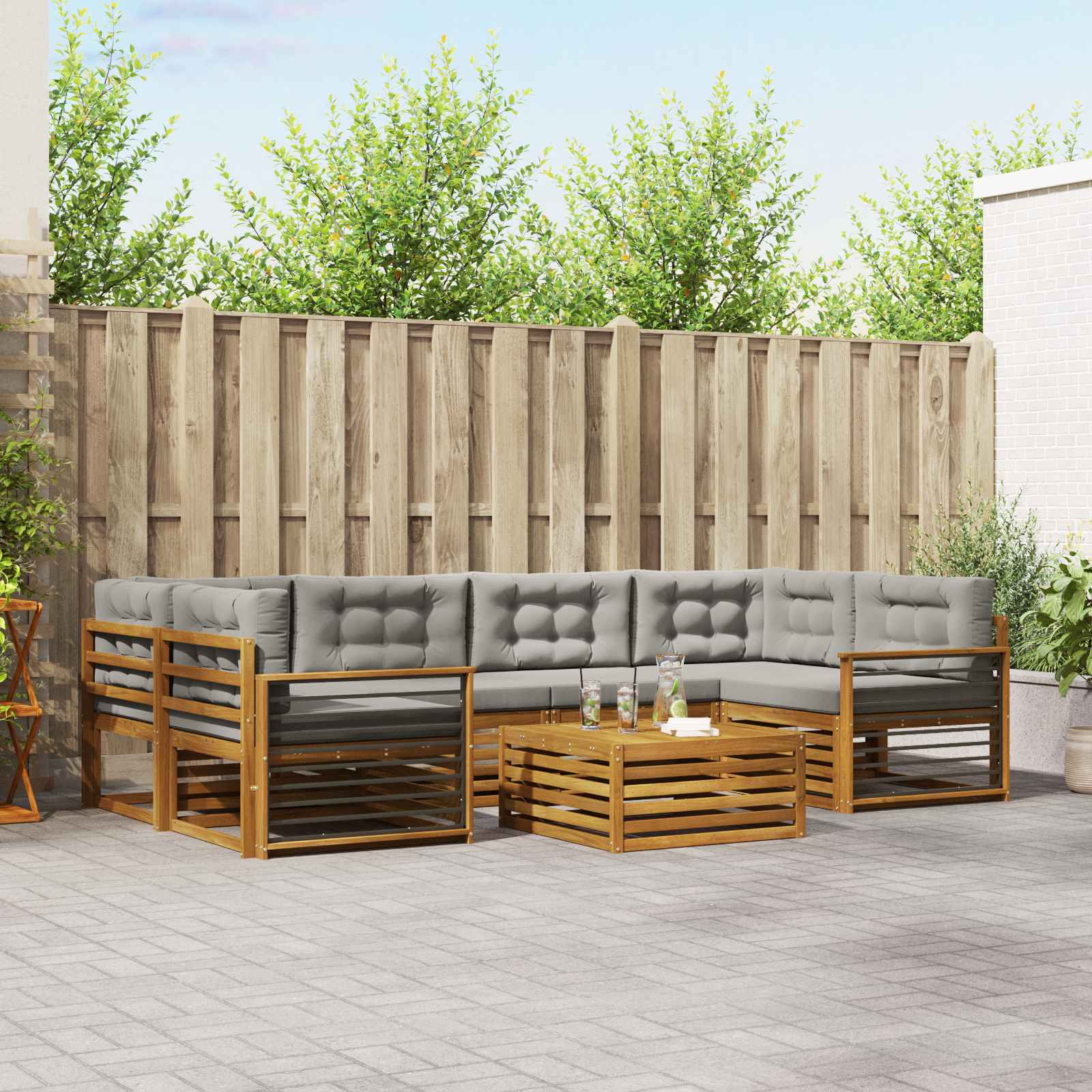 Set vanjskih sofa 7 kom. Prirodna i svijetlo siva