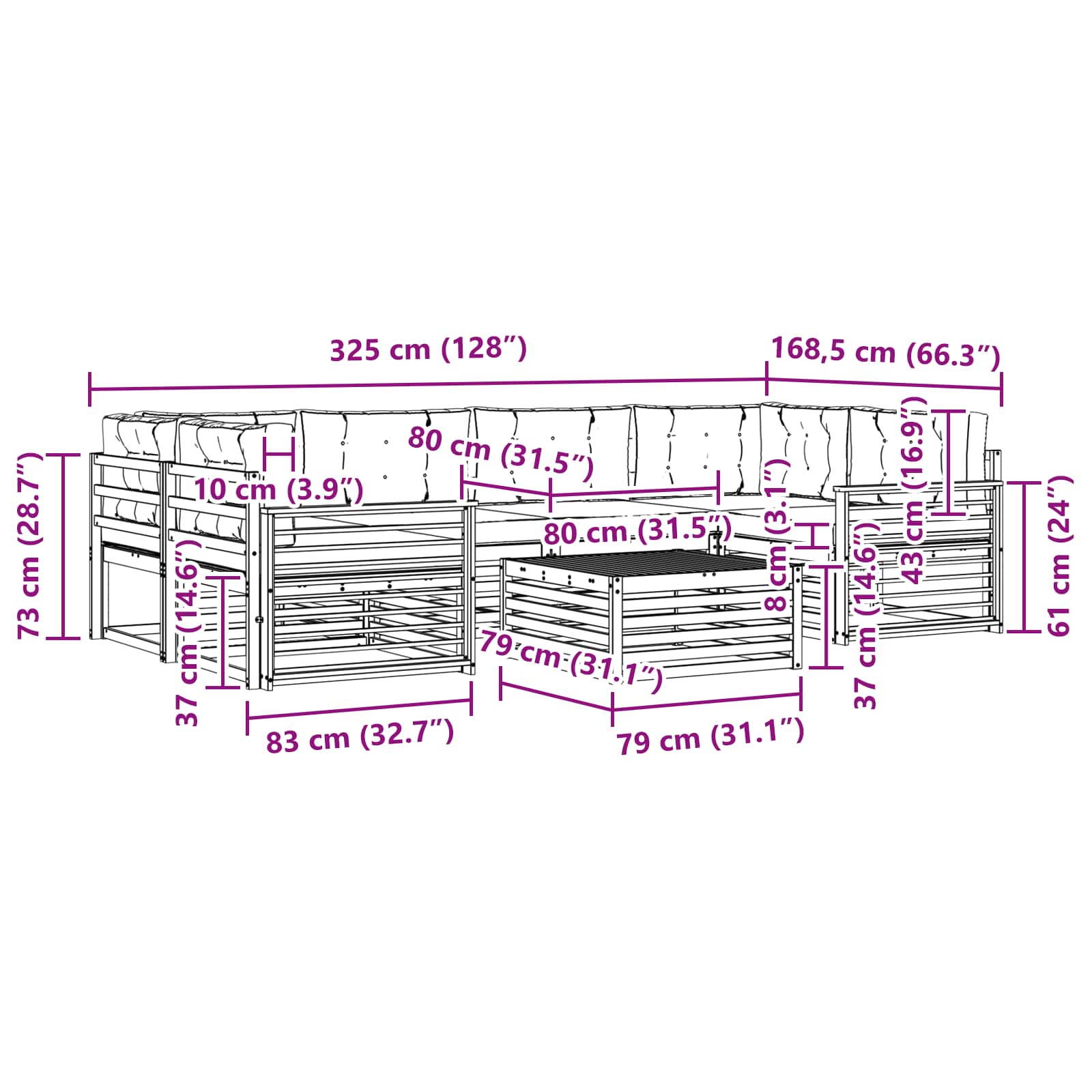 Set vanjskih sofa 7 kom. Prirodna i svijetlo siva