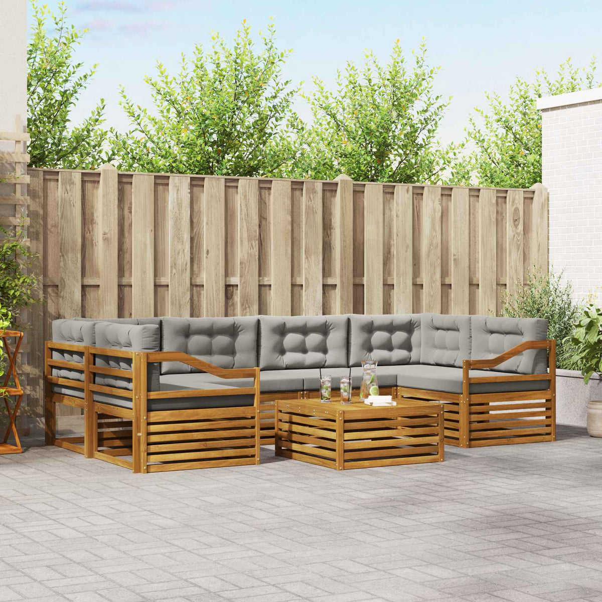 Set vanjskih sofa 7 kom. Prirodna i svijetlo siva