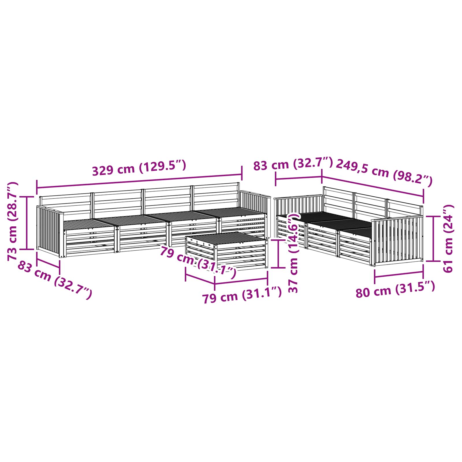 Set vanjskih sofa 8 kom. Prirodna Čvrsto drvo akacije