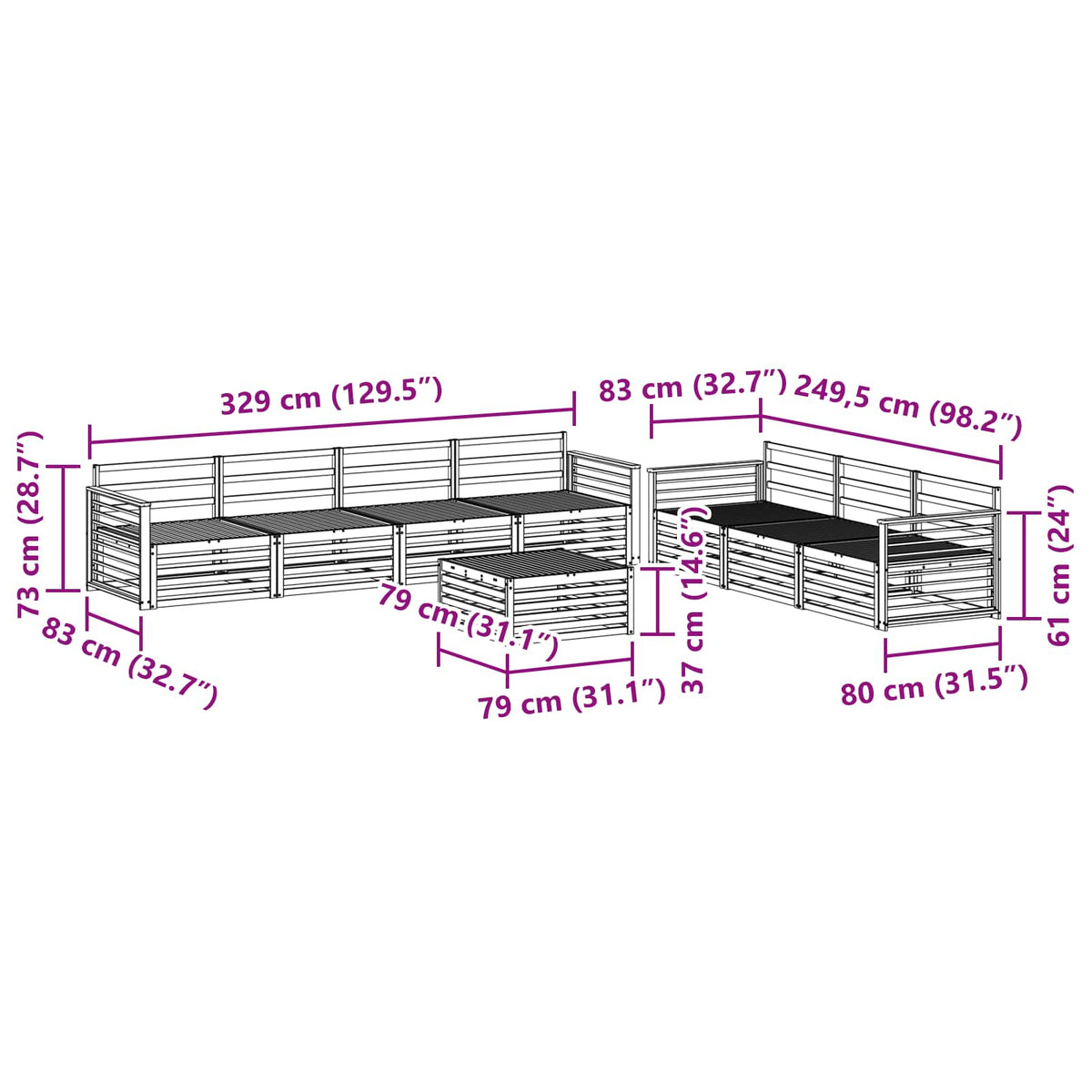 Set vanjskih sofa 8 kom. Prirodna Čvrsto drvo akacije