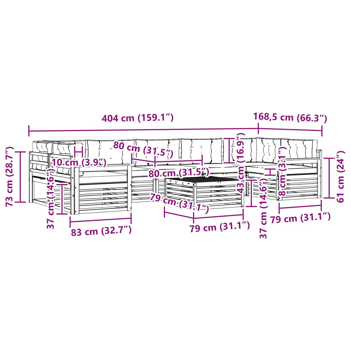 Set vanjskih sofa 8 kom. Prirodna i svijetlo siva