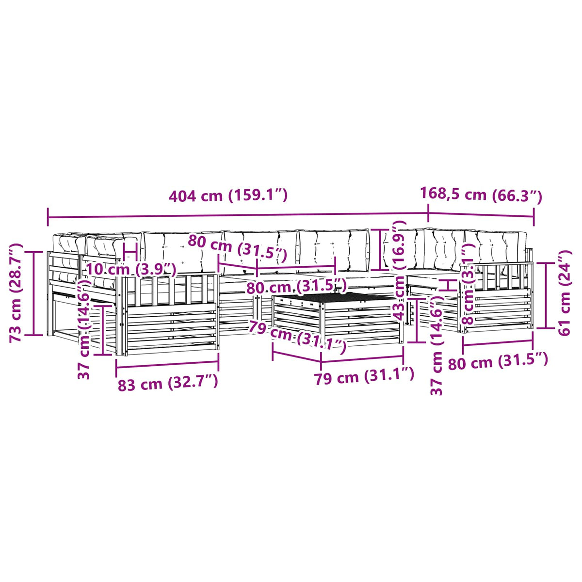 Set vanjskih sofa 8 kom. Prirodna i svijetlo siva