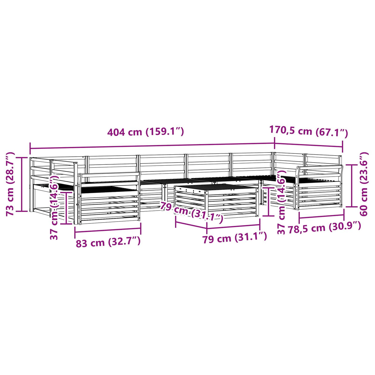 Set vanjskih sofa 8 kom. Prirodna Čvrsto drvo akacije