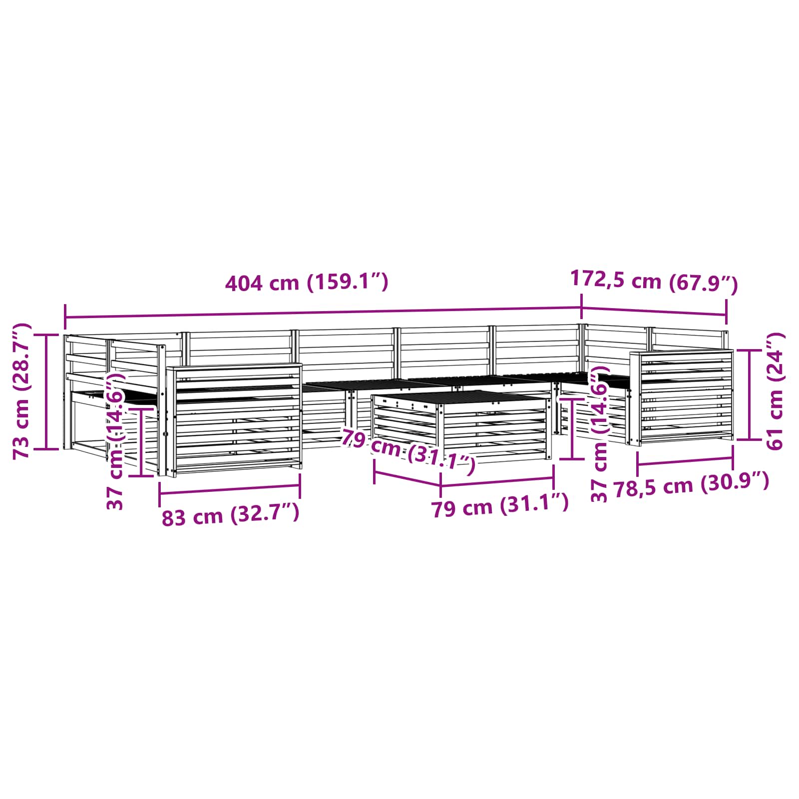 Set vanjskih sofa 8 kom. Prirodna Čvrsto drvo akacije