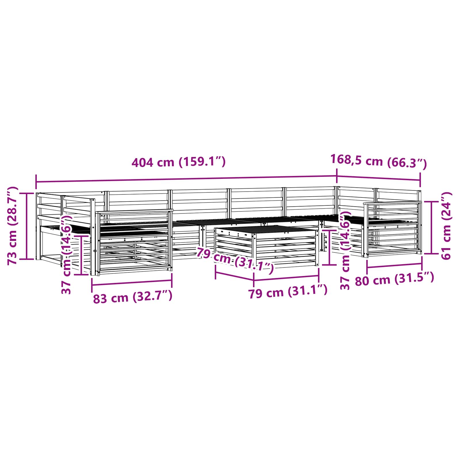 Set vanjskih sofa 8 kom. Prirodna Čvrsto drvo akacije