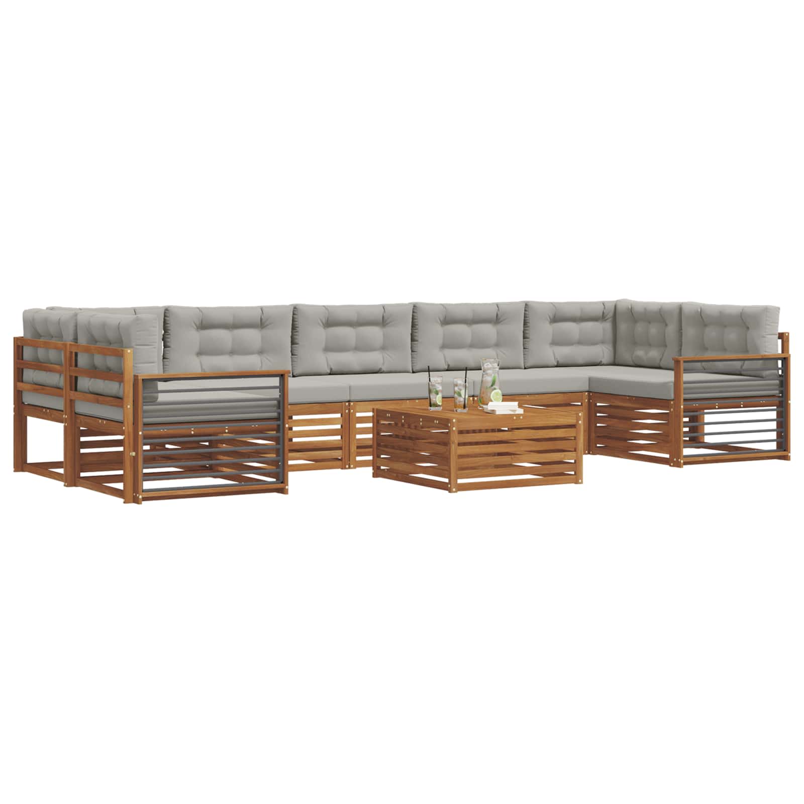 Set vanjskih sofa 8 kom. Prirodna i svijetlo siva