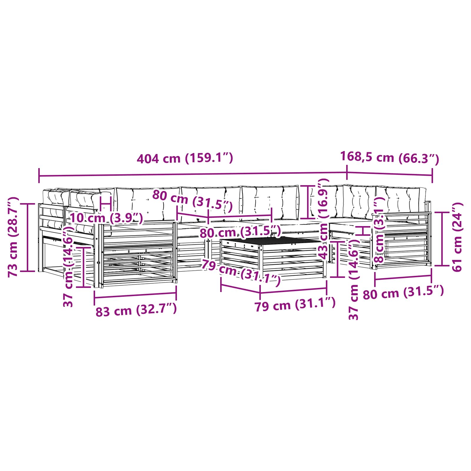 Set vanjskih sofa 8 kom. Prirodna i svijetlo siva