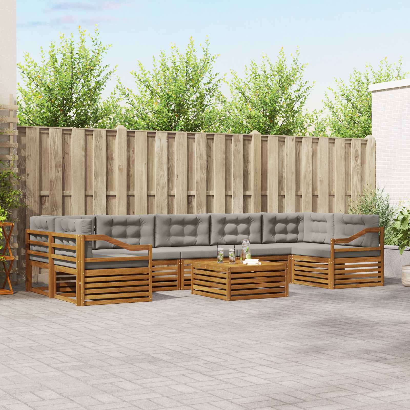 Set vanjskih sofa 8 kom. Prirodna i svijetlo siva