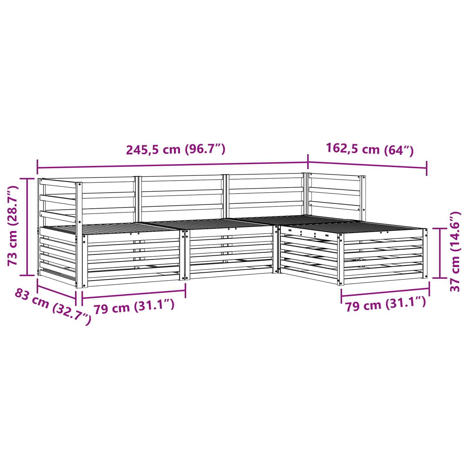 Set vanjskih sofa Prirodna 245,5 x 162,5 x 73 cm