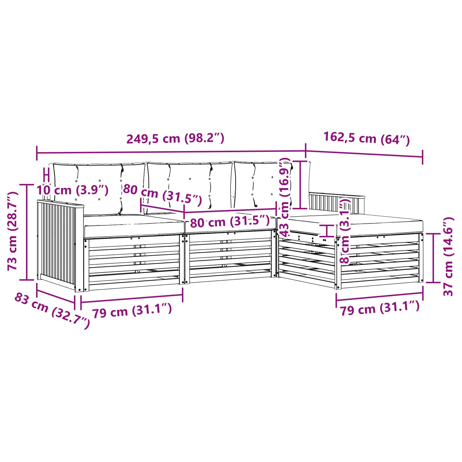Set vanjskih sofa Prirodna i antracit 249,5 x 162,5 x 73 cm