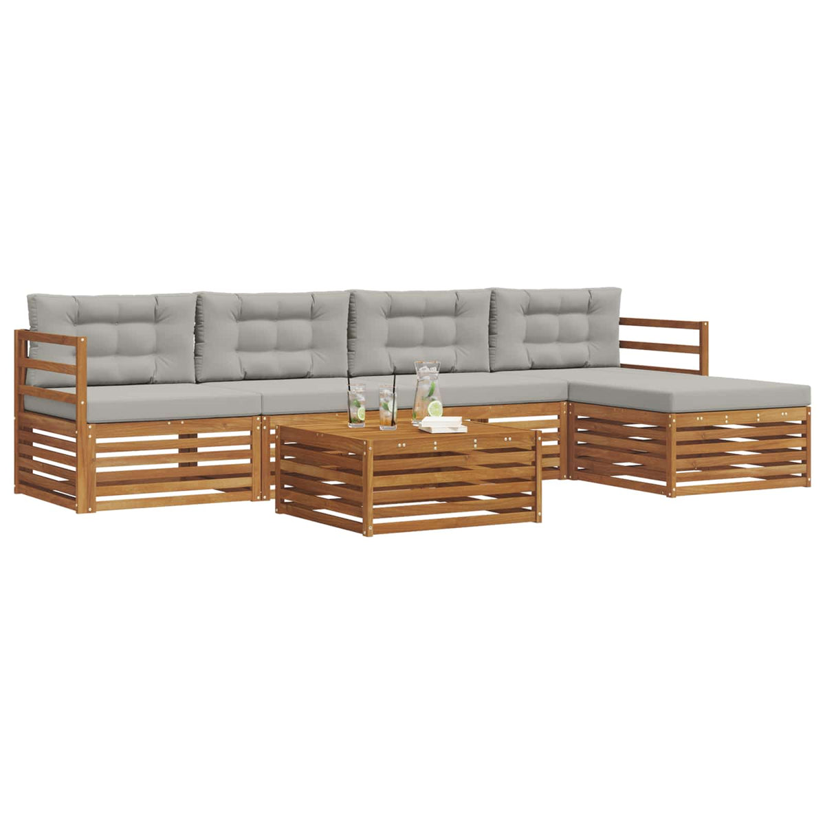 Set vanjskih sofa 6 kom. Prirodna i svijetlo siva