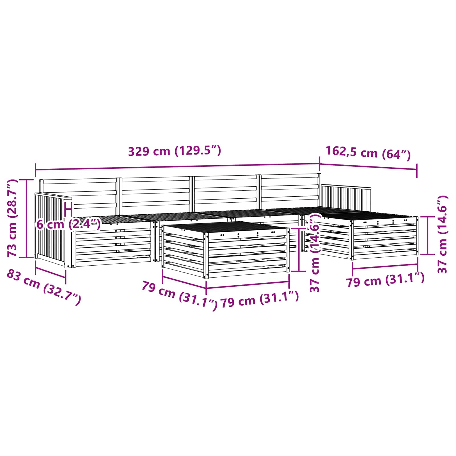 Set vanjskih sofa 6 kom. Prirodna Čvrsto drvo akacije
