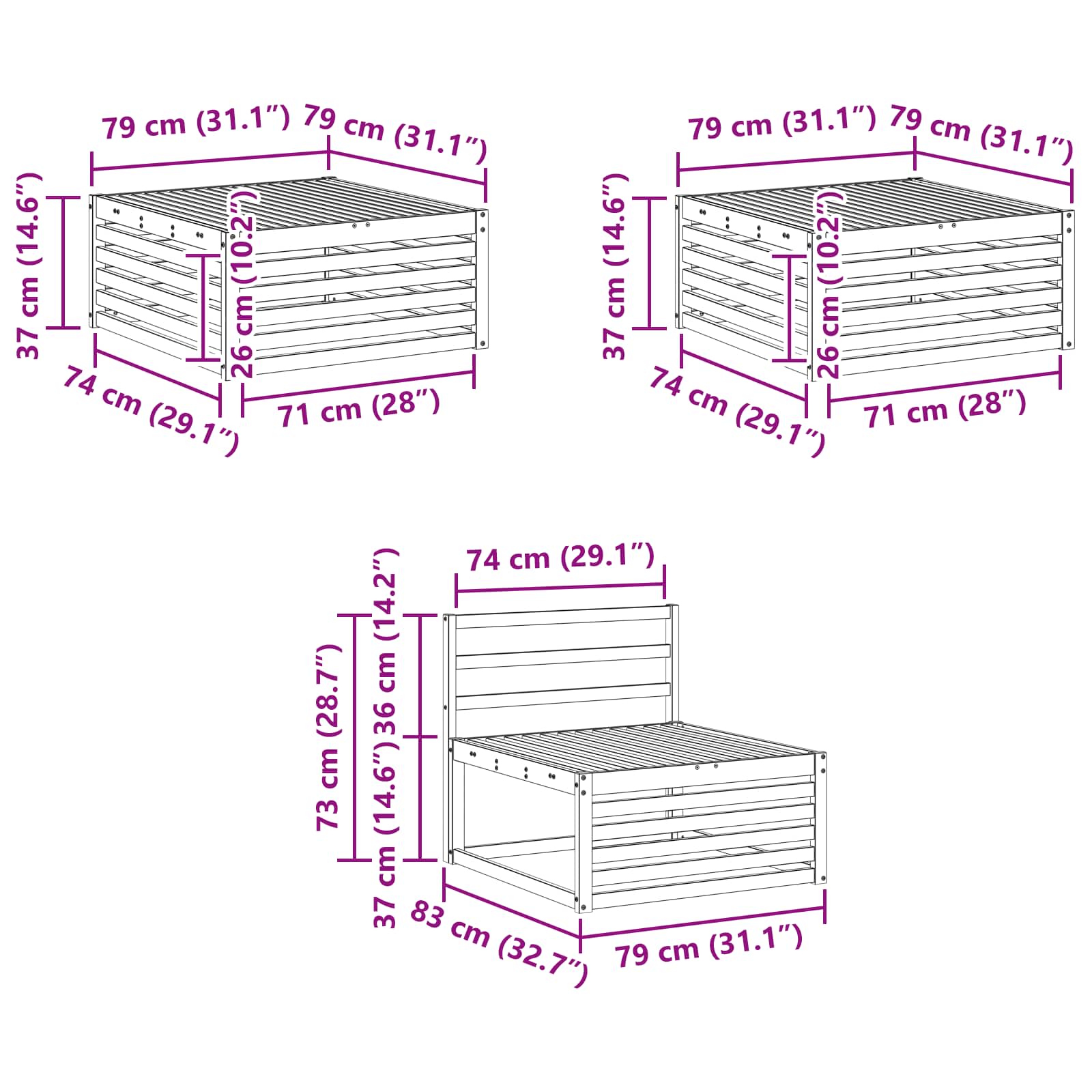 Set vanjskih sofa 6 kom. Prirodna Čvrsto drvo akacije