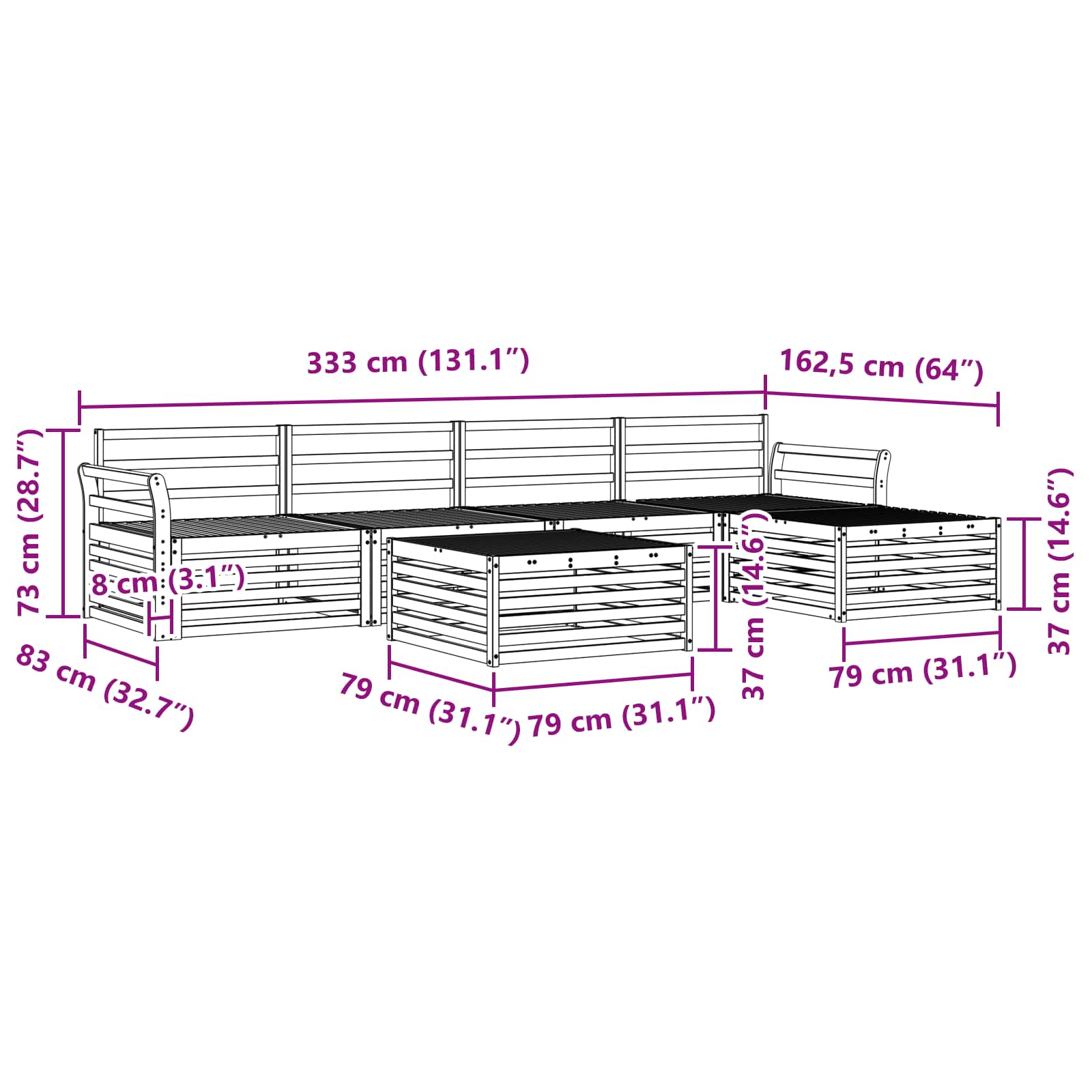 Set vanjskih sofa 6 kom. Prirodna Čvrsto drvo akacije