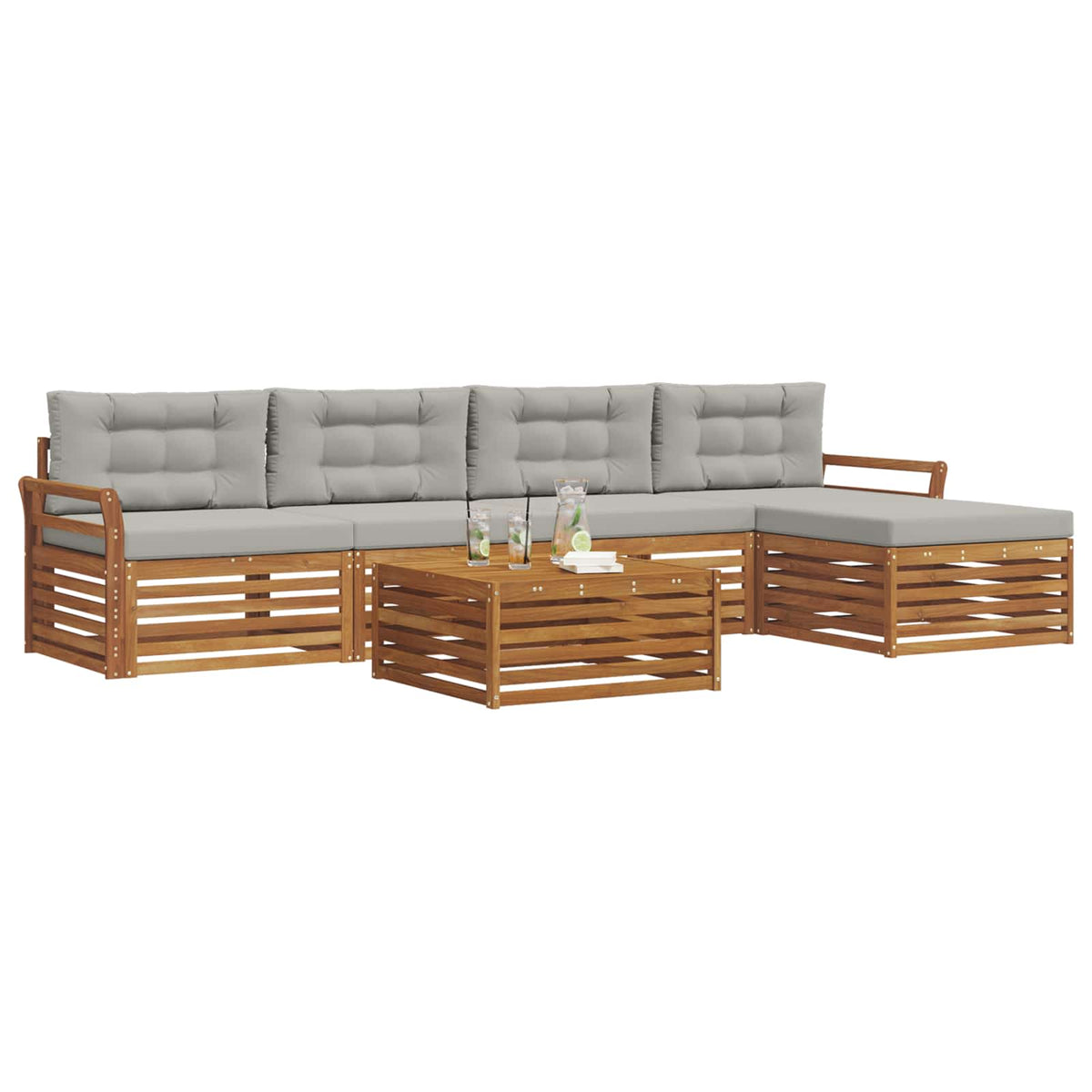 Set vanjskih sofa 6 kom. Prirodna i svijetlo siva