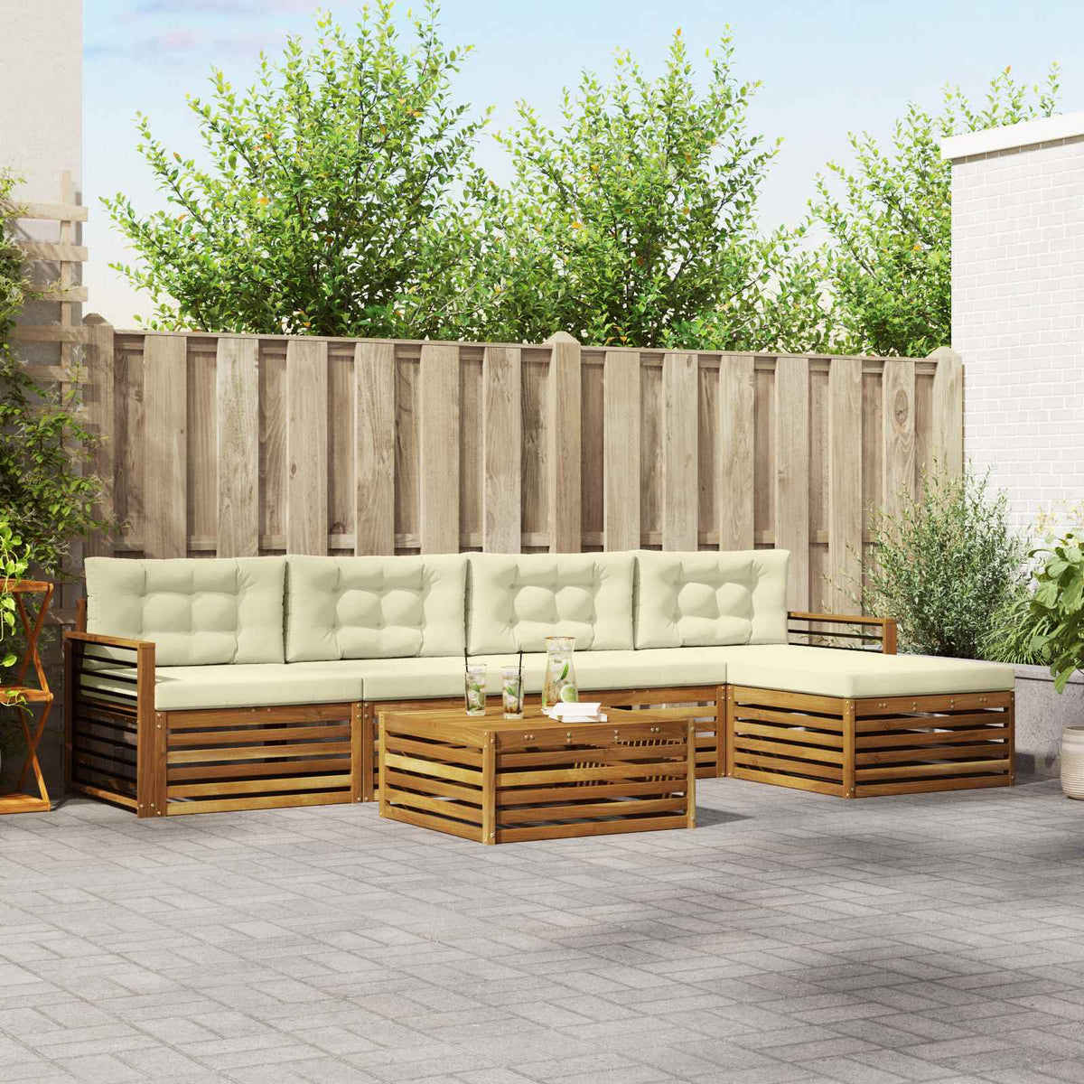 Set vanjskih sofa 6 kom. Prirodna i krem