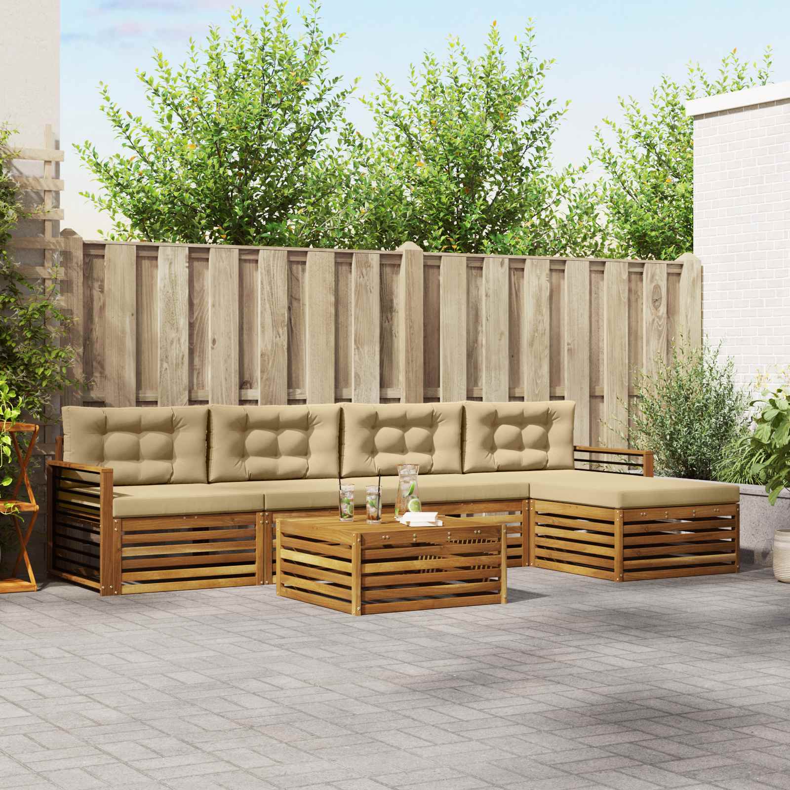 Set vanjskih sofa 6 kom. Prirodna i bež