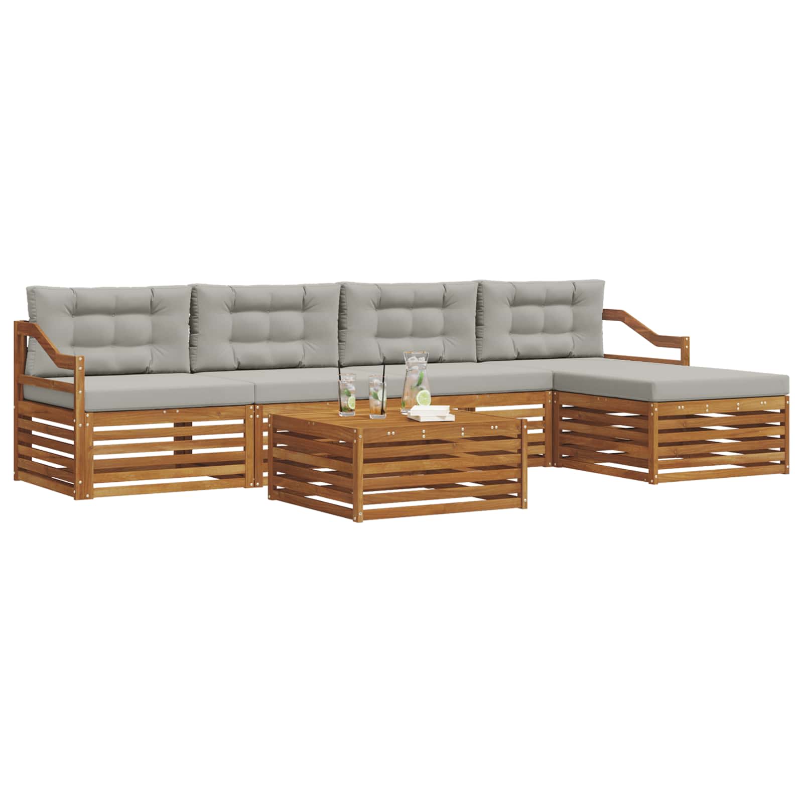 Set vanjskih sofa 6 kom. Prirodna i svijetlo siva