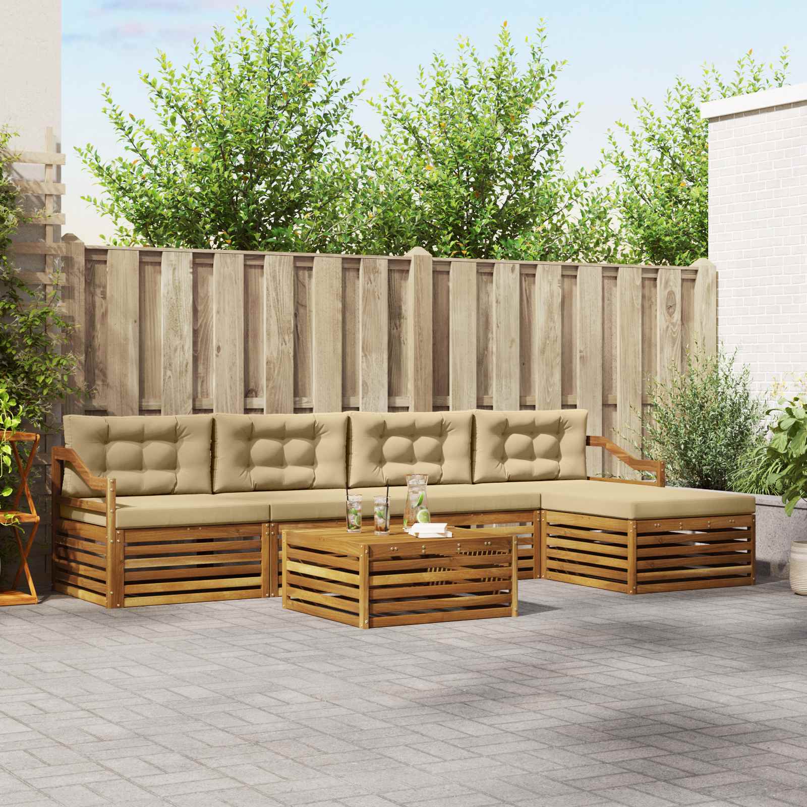Set vanjskih sofa 6 kom. Prirodna i bež