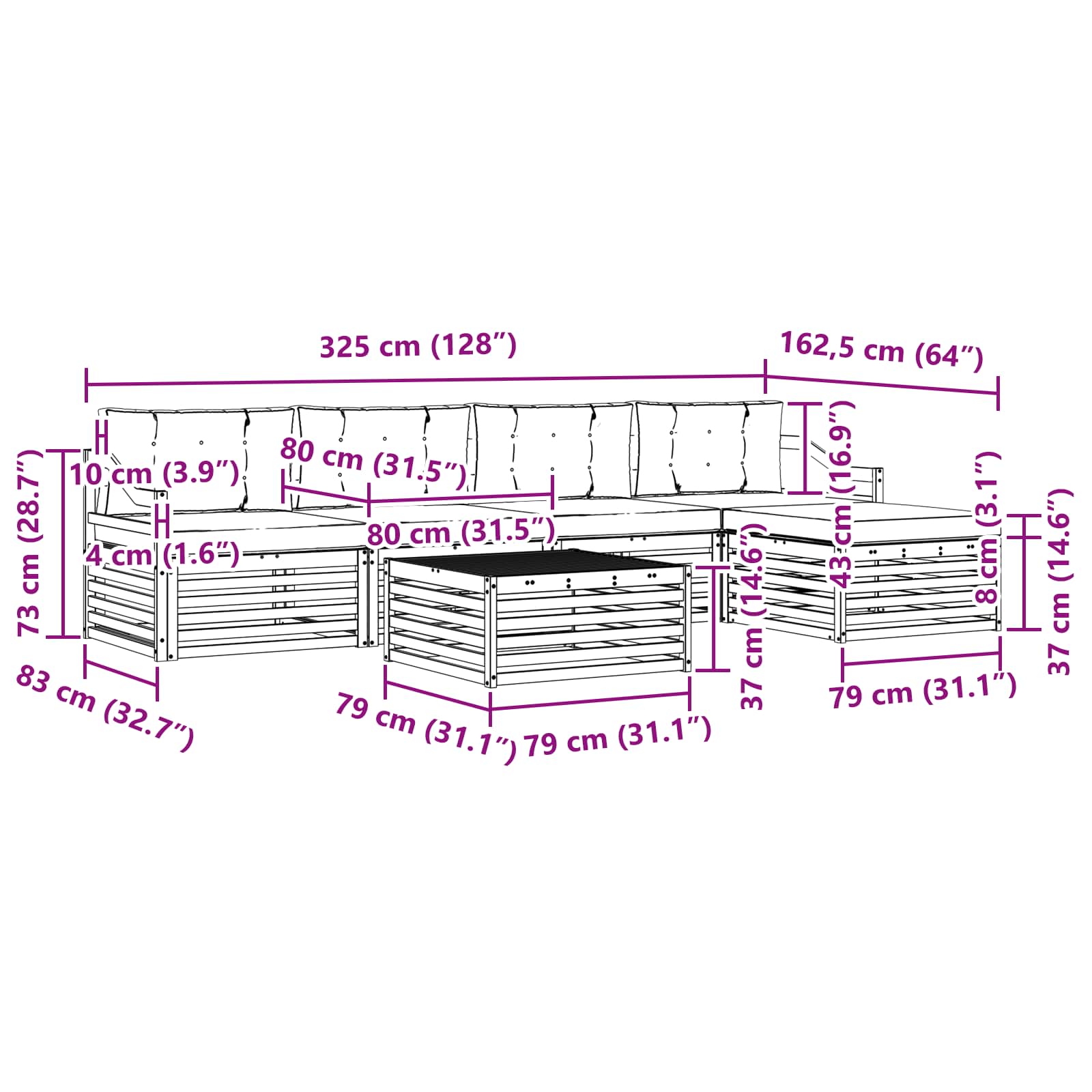 Set vanjskih sofa 6 kom. Prirodna i bež