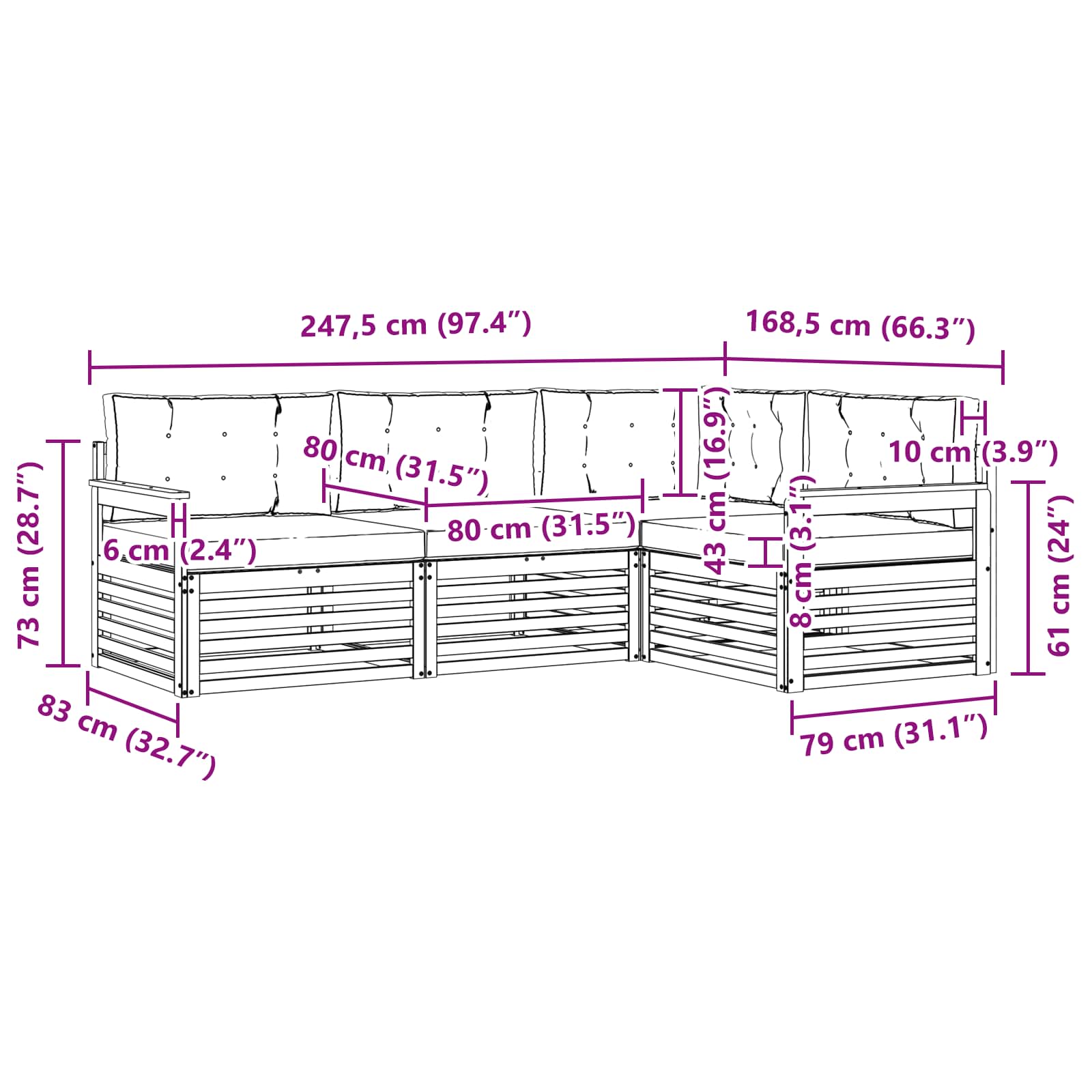 Set vanjskih sofa s jastukom 4 pcs Prirodna i antracit