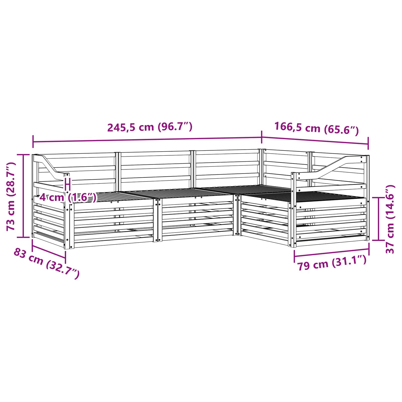 Set vanjskih sofa 4 pcs Prirodna Čvrsto drvo akacije
