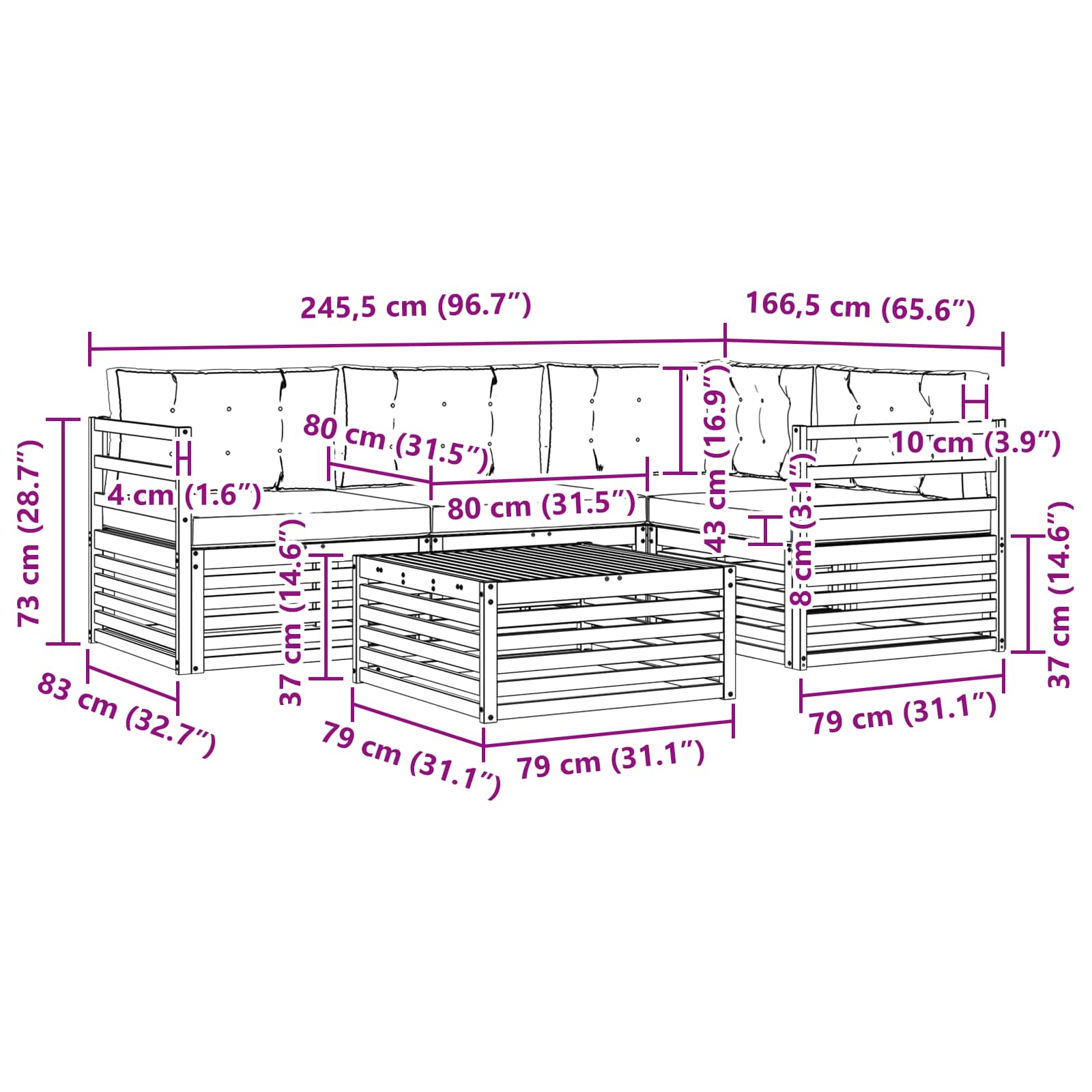 Set vanjskih sofa 5 kom. Prirodna i antracit
