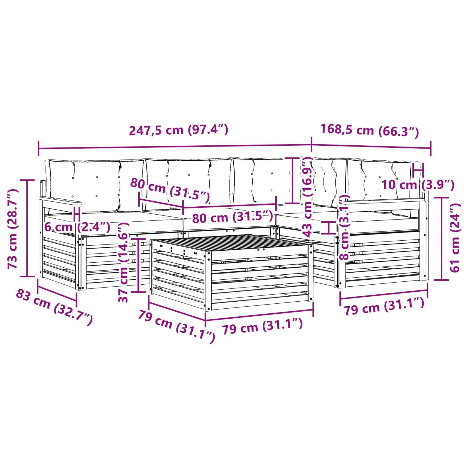 Set vanjskih sofa 5 kom. Prirodna i antracit