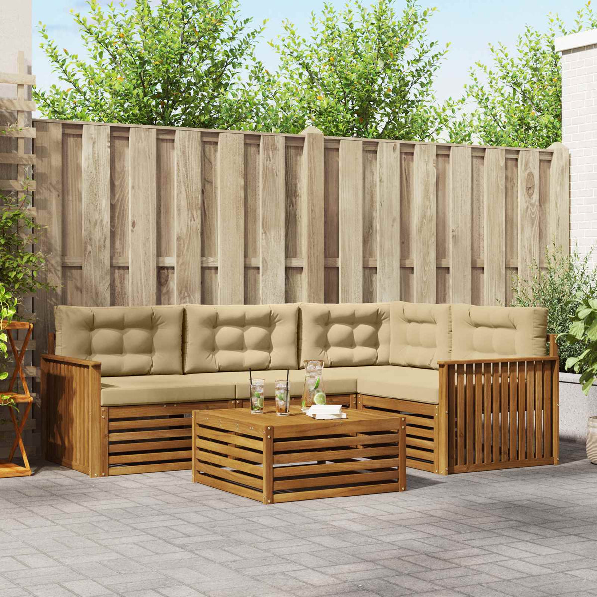 Set vanjskih sofa 5 kom. Prirodna i bež