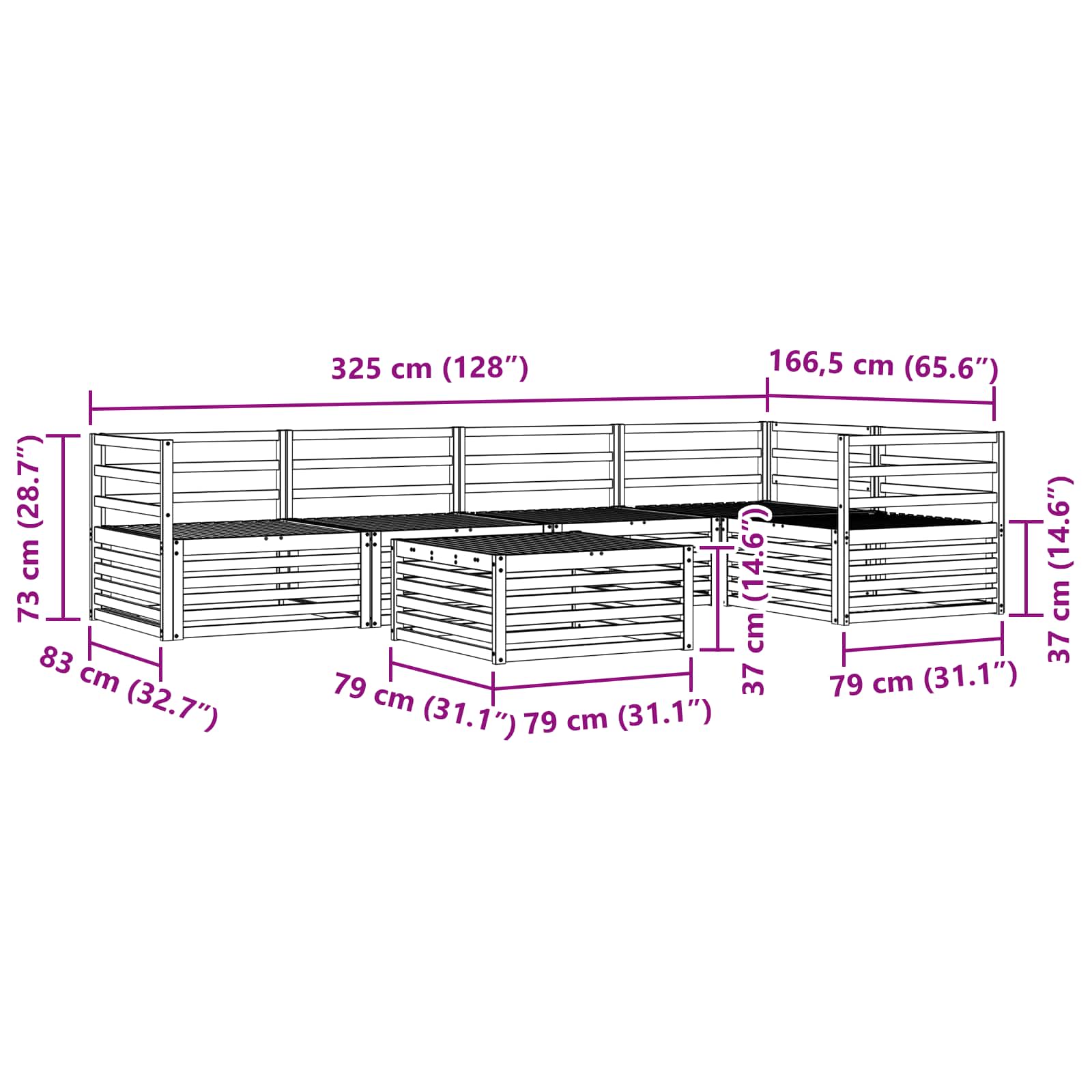 Set vanjskih sofa 6 pcs Prirodna
