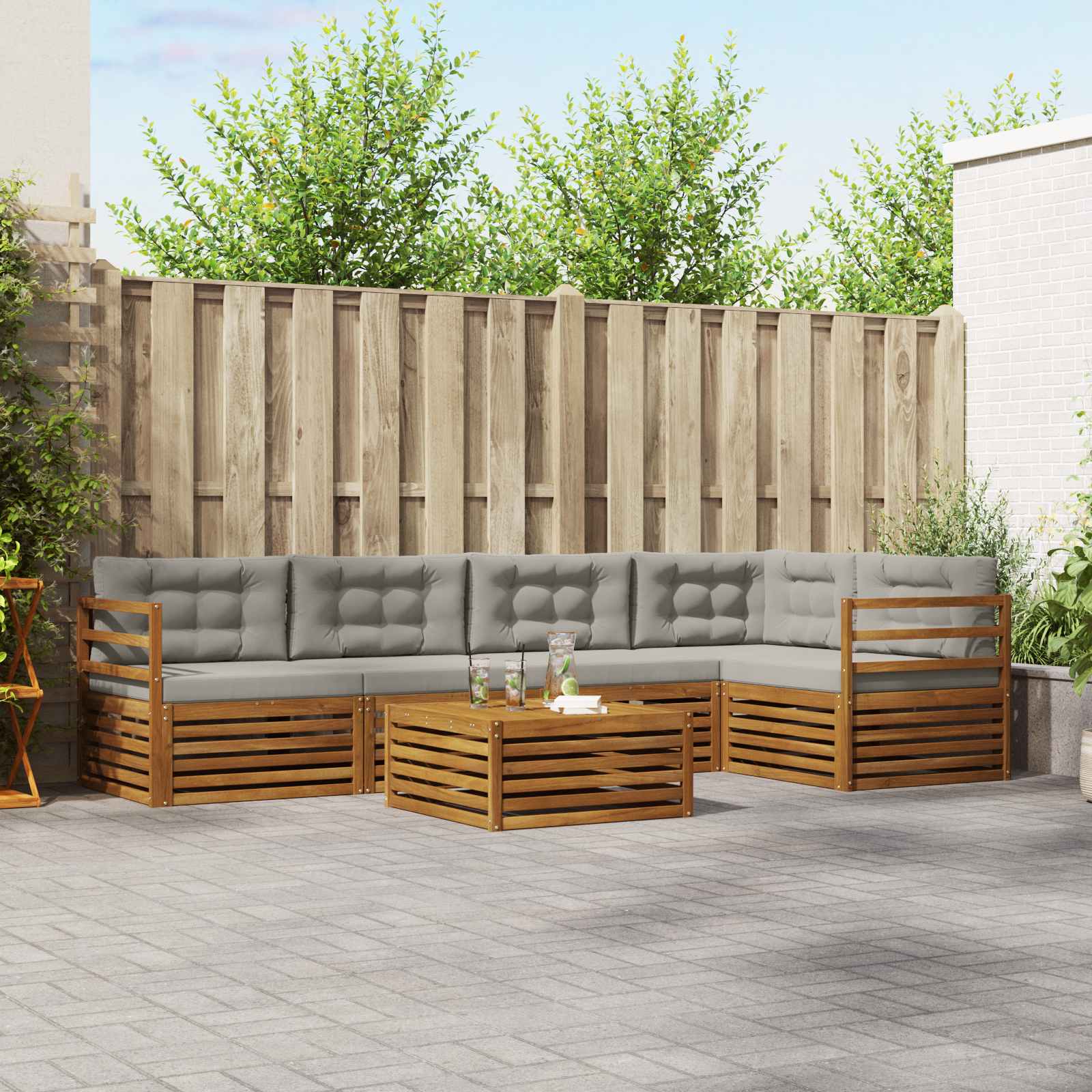 Set vanjskih sofa 6 kom. Prirodna i svijetlo siva