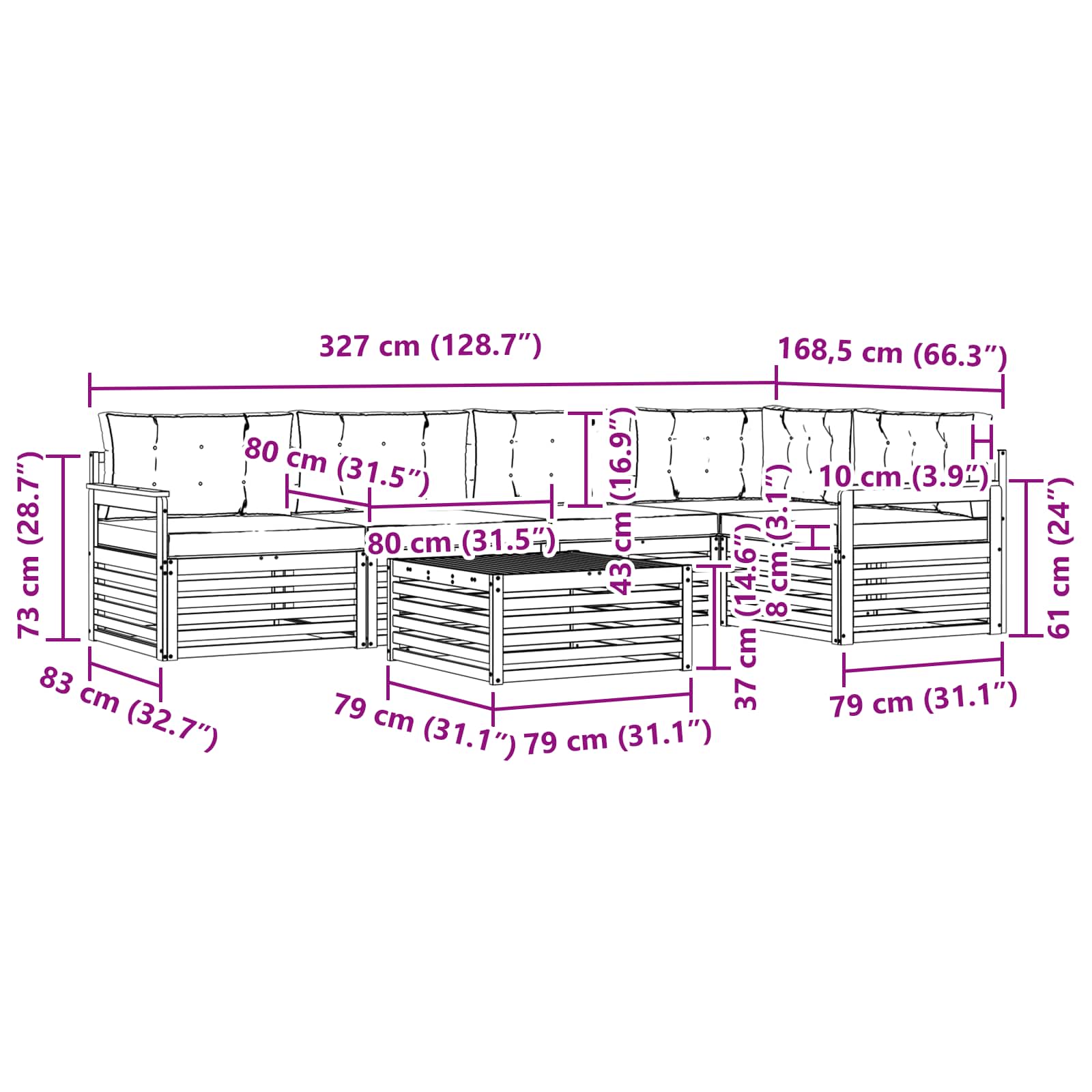 Set vanjskih sofa 6 kom. Prirodna i antracit