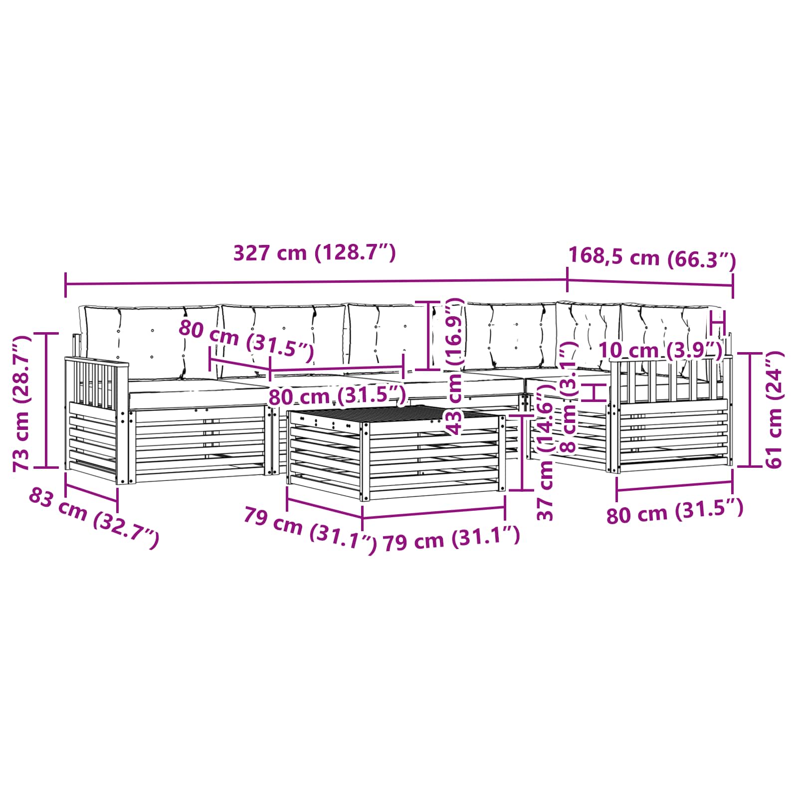 Set vanjskih sofa 6 kom. Prirodna i antracit