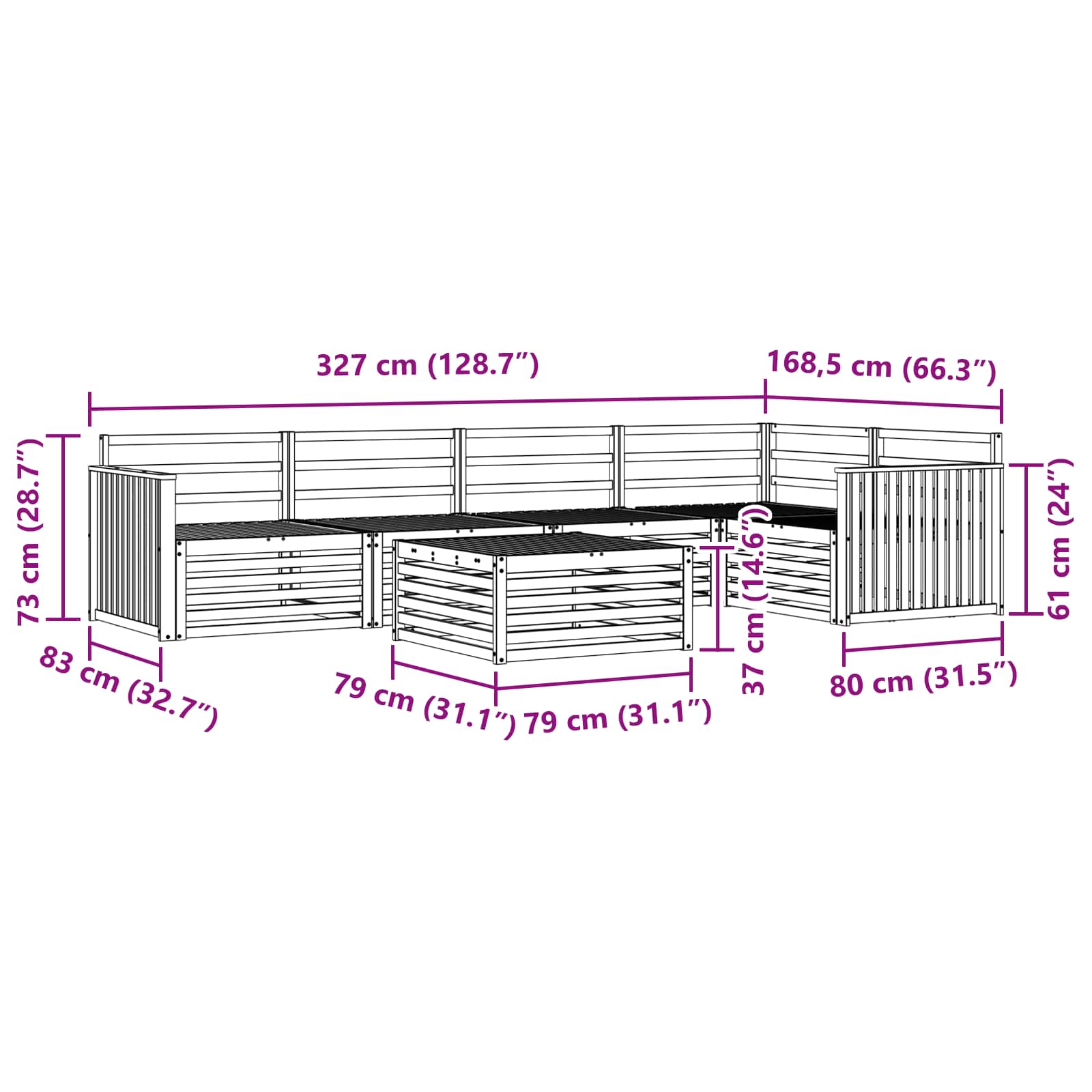 Set vanjskih sofa 6 pcs Prirodna