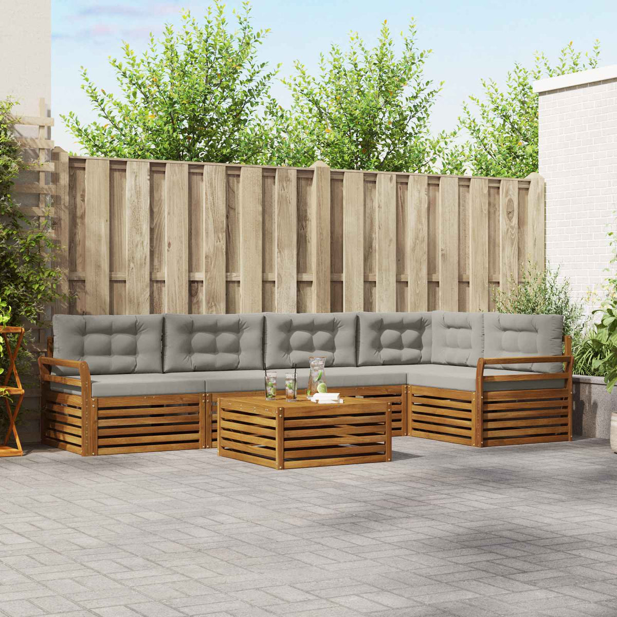 Set vanjskih sofa 6 kom. Prirodna i svijetlo siva