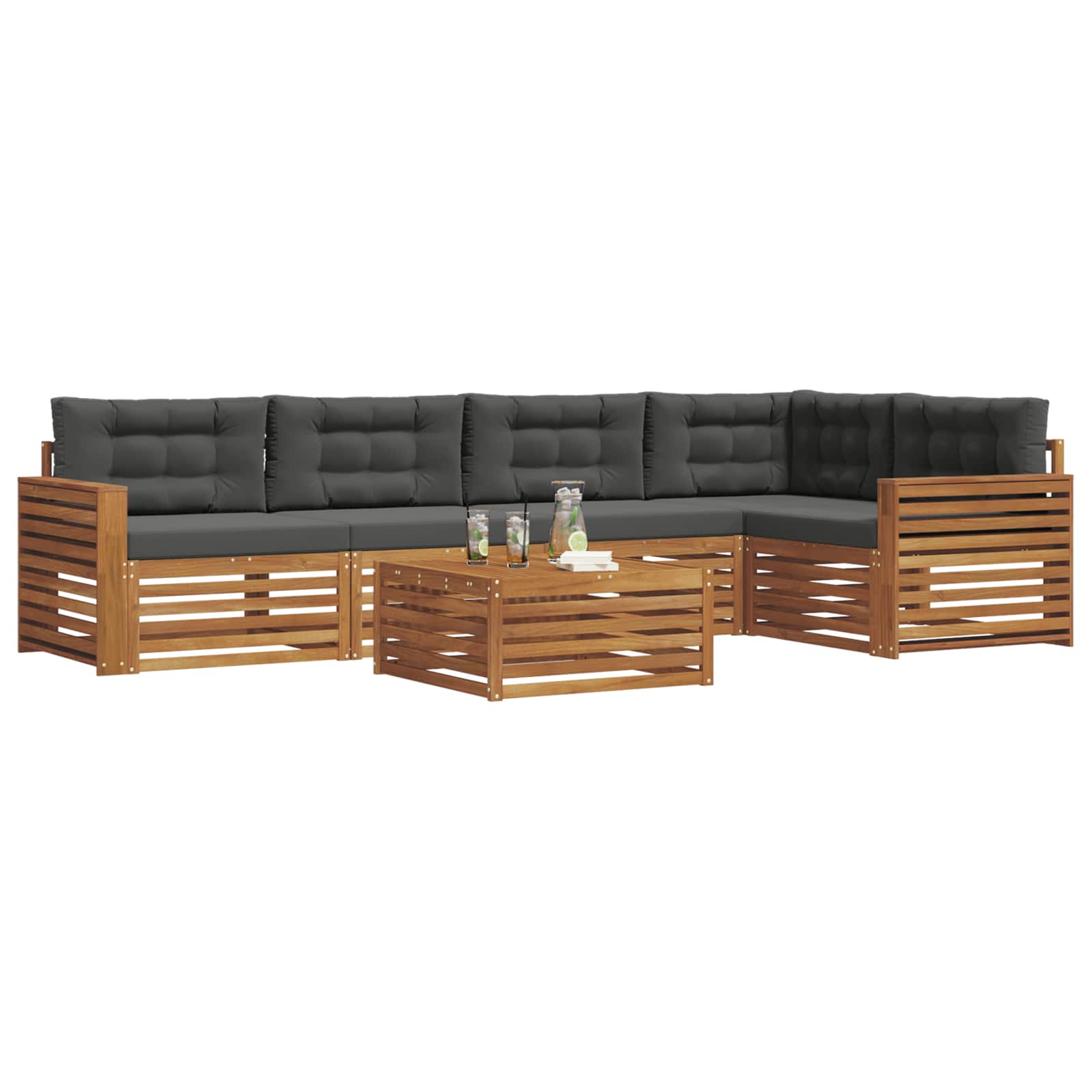 Set vanjskih sofa 6 kom. Prirodna i antracit
