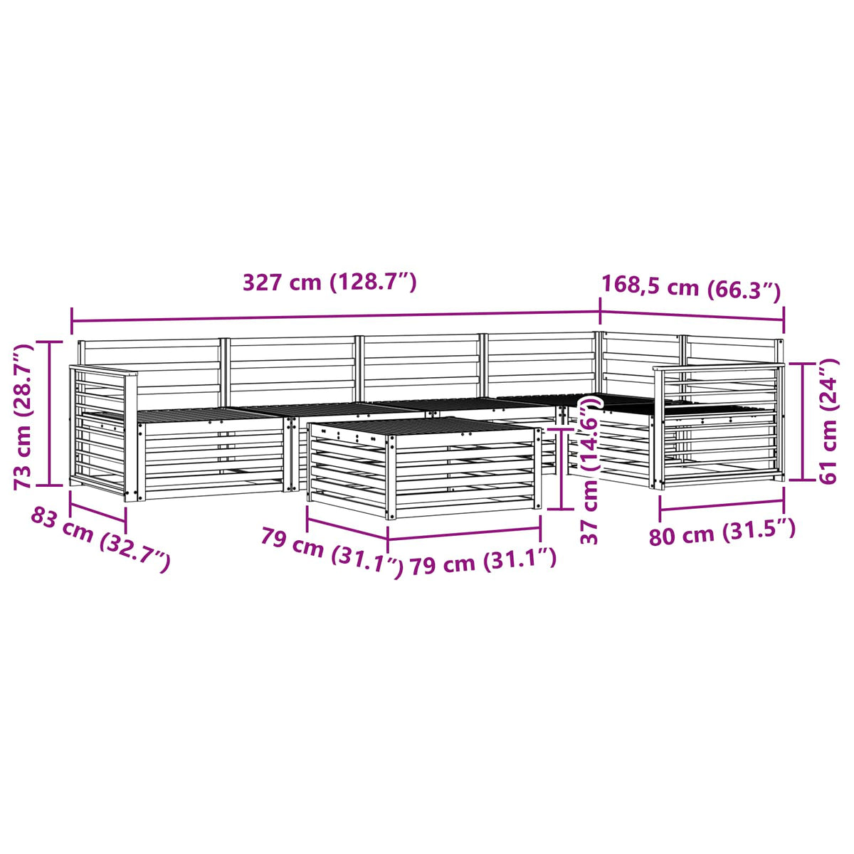 Set vanjskih sofa 6 kom. Prirodna