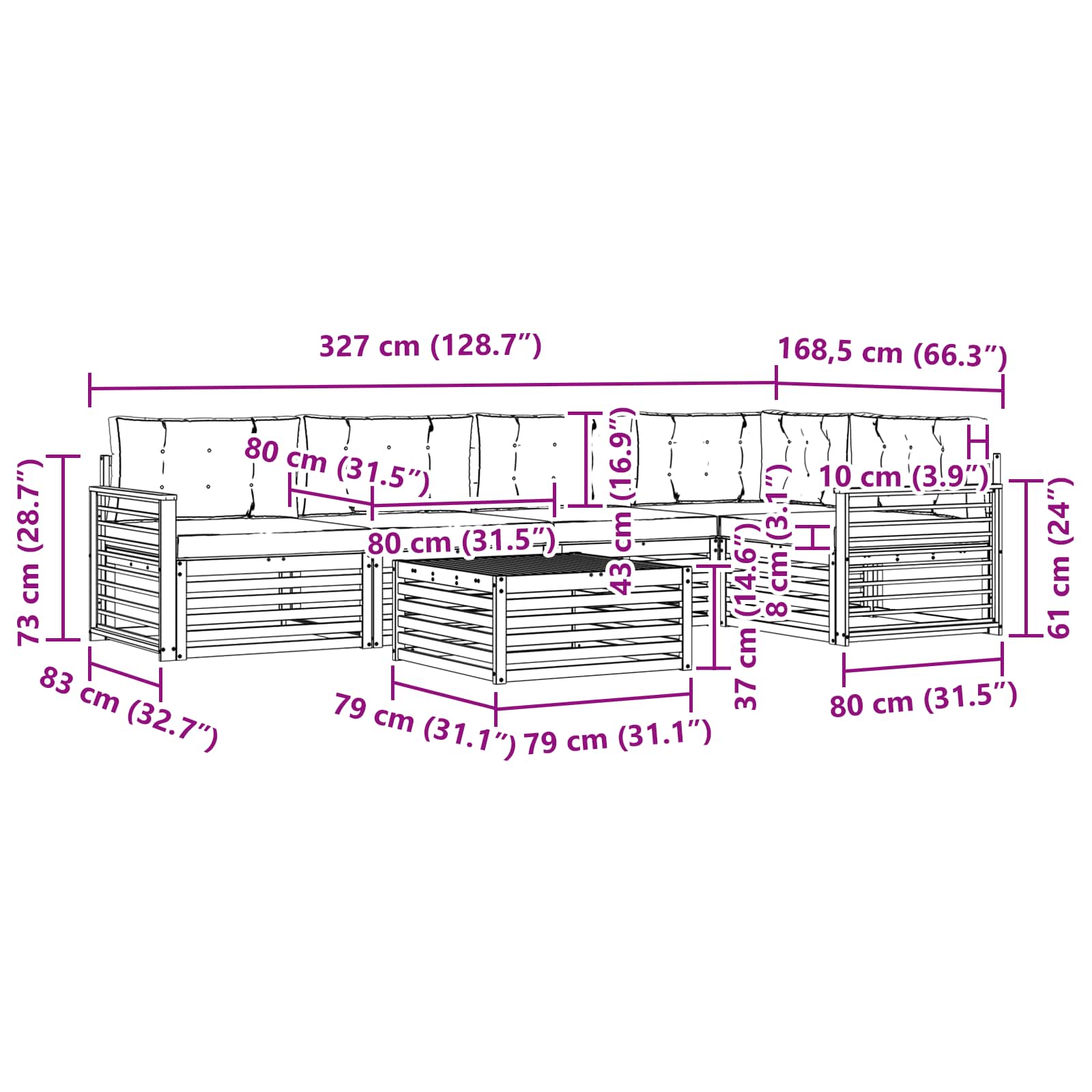 Set vanjskih sofa 6 kom. Prirodna i krem