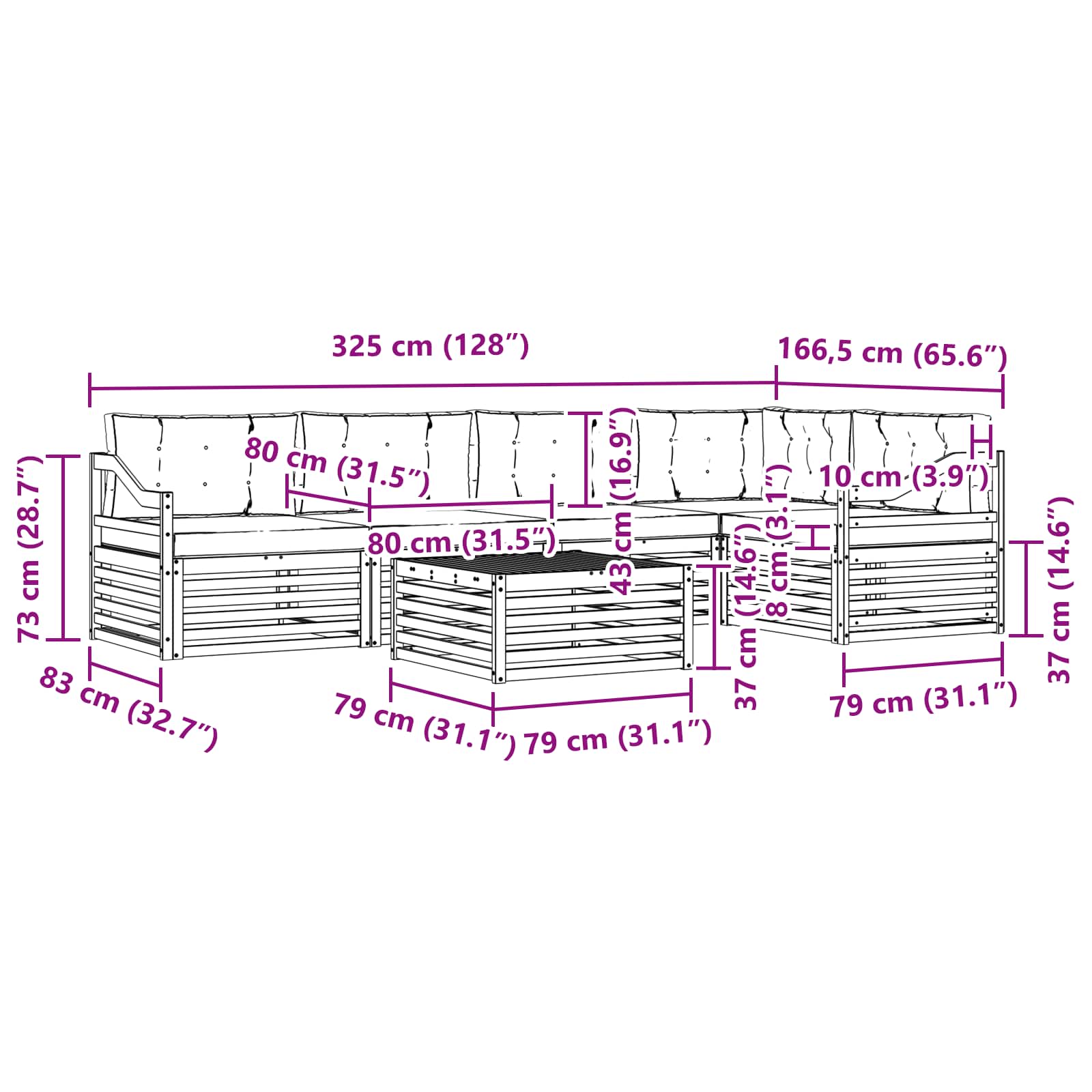 Set vanjskih sofa 6 kom. Prirodna i krem