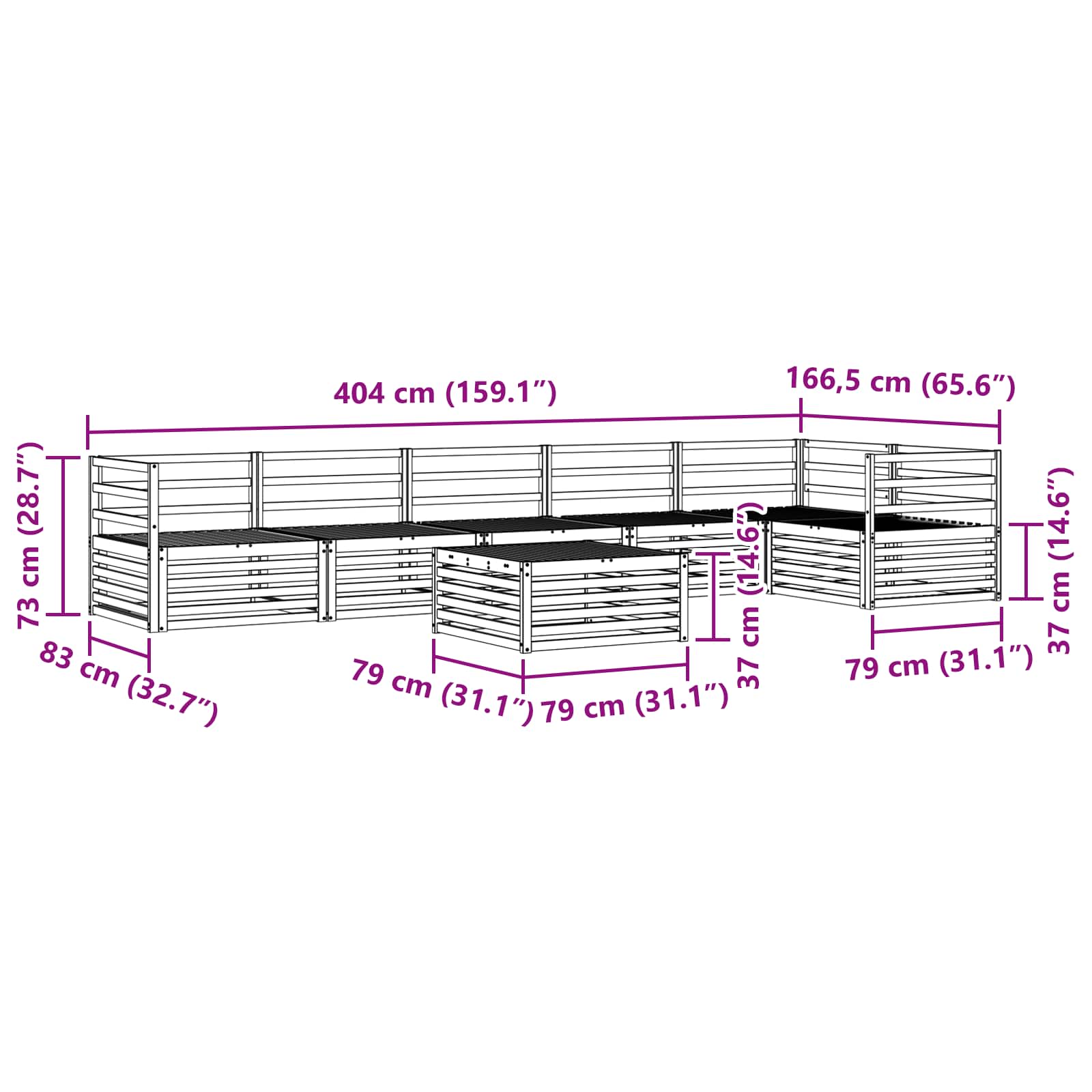 Set vanjskih sofa 7 pcs Prirodna