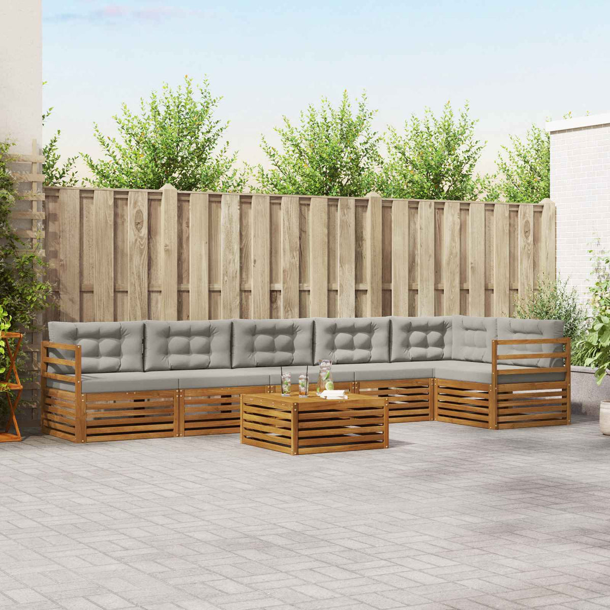 Set vanjskih sofa 7 kom. Prirodna i svijetlo siva