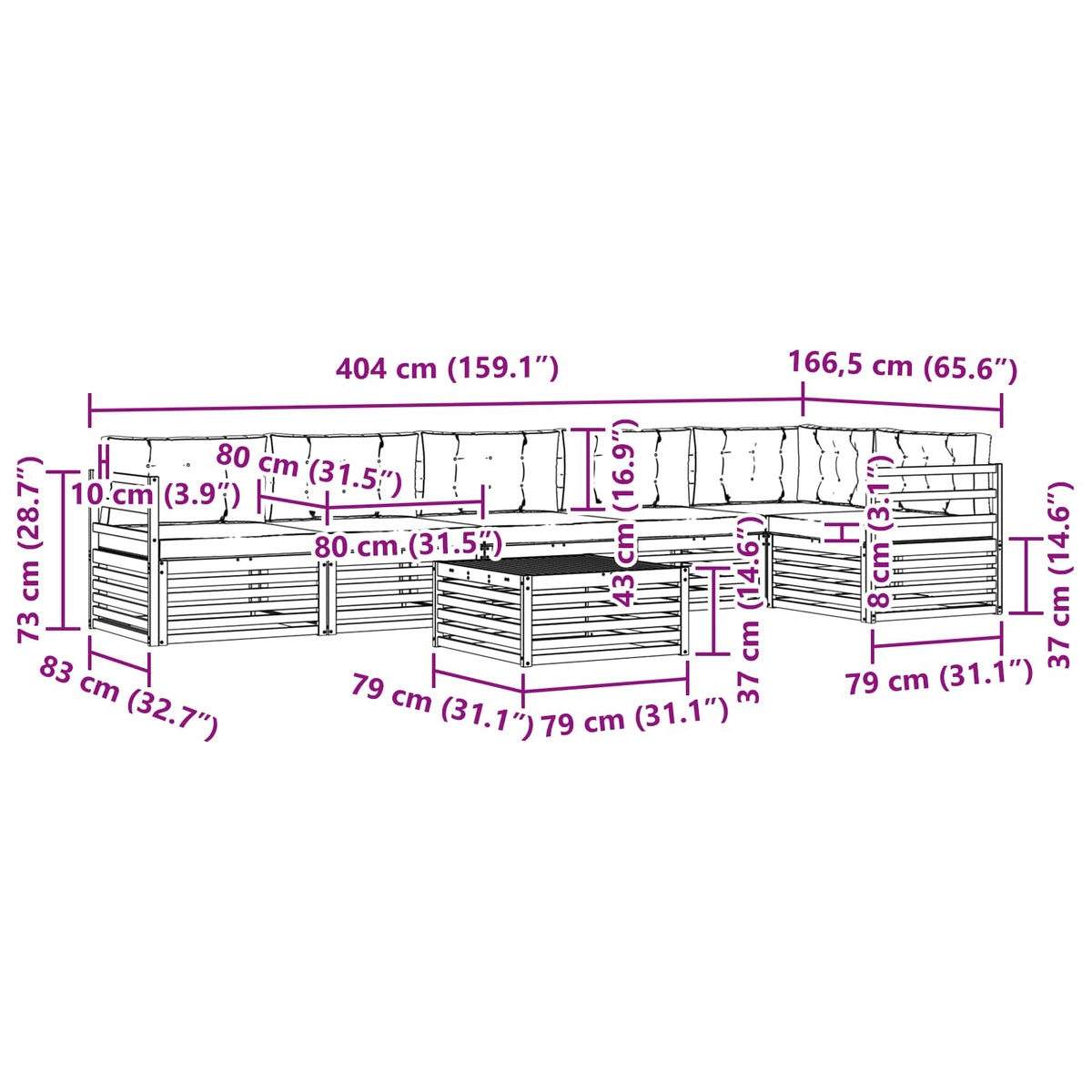 Set vanjskih sofa 7 kom. Prirodna i svijetlo siva
