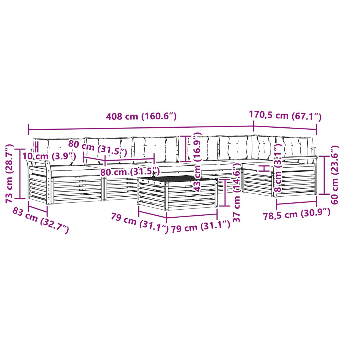 Set vanjskih sofa 7 kom. Prirodna i svijetlo siva
