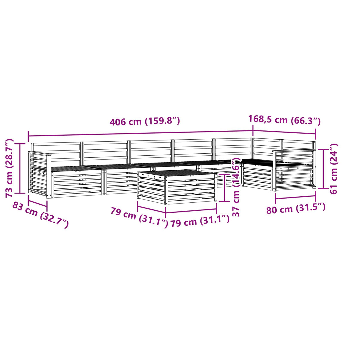 Set vanjskih sofa 7 kom. Prirodna