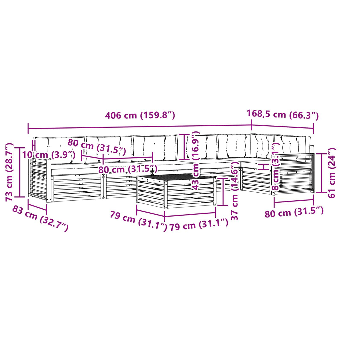 Set vanjskih sofa 7 kom. Prirodna i svijetlo siva
