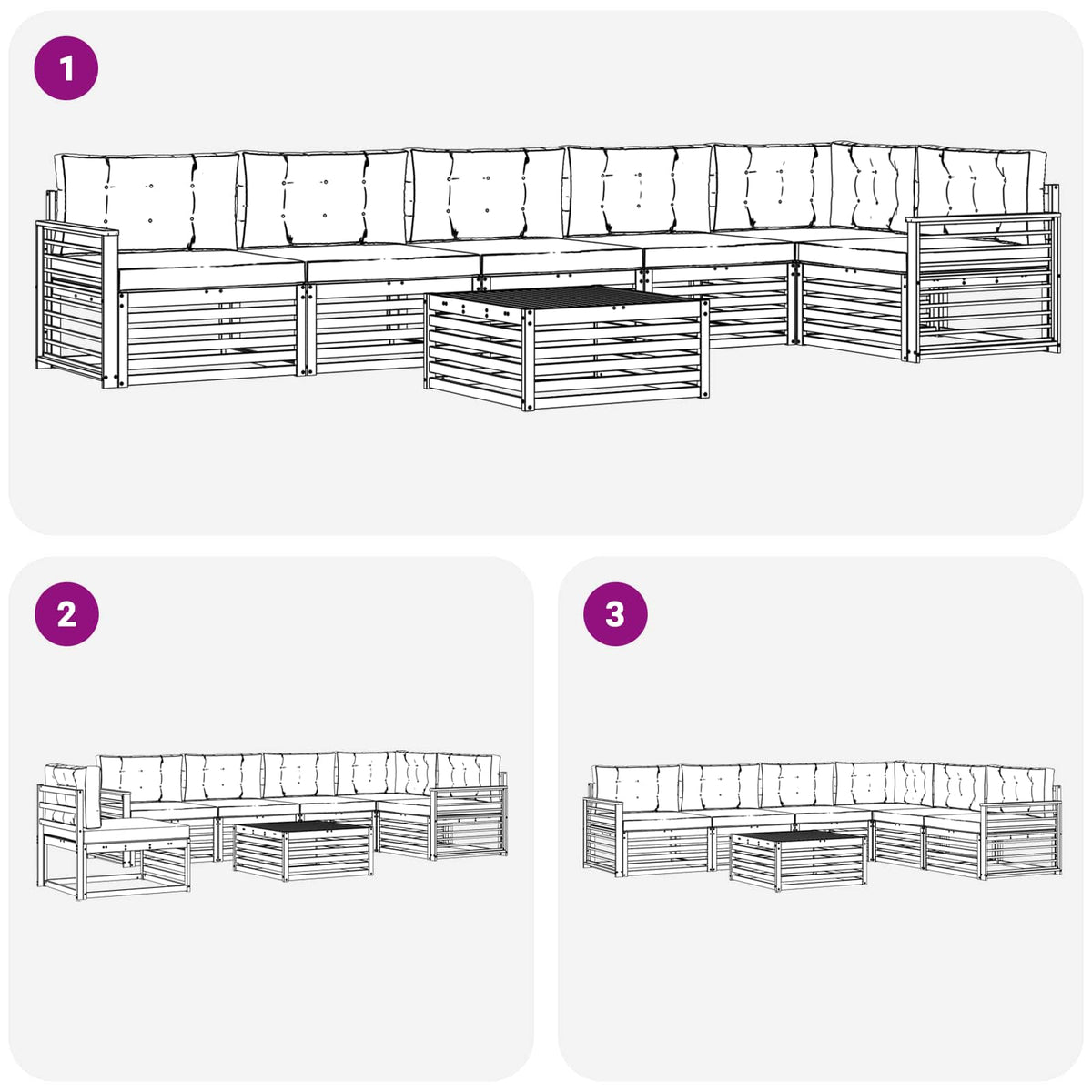 Set vanjskih sofa 7 kom. Prirodna i svijetlo siva