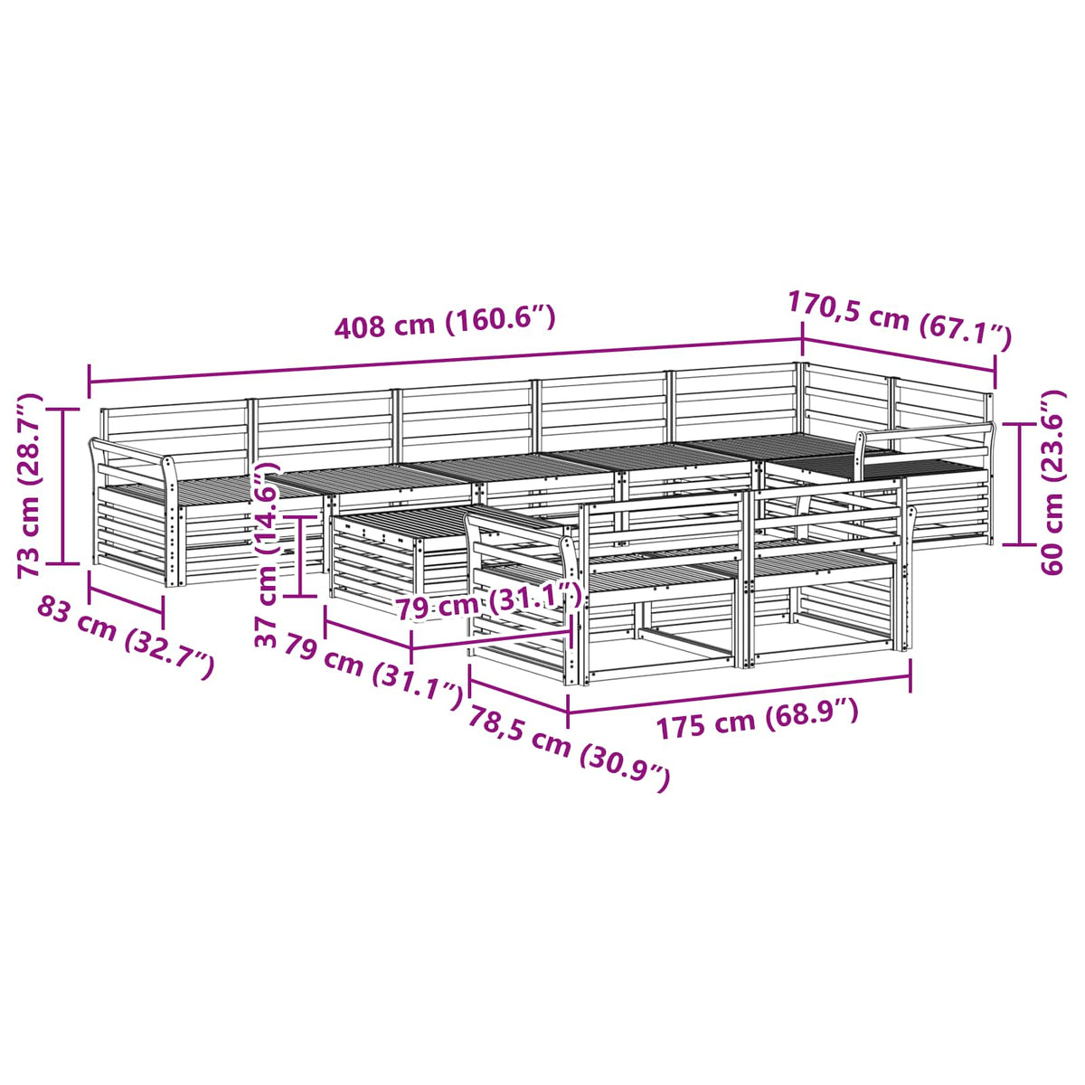 Set vanjskih sofa 9 kom. Prirodna Čvrsto drvo akacije