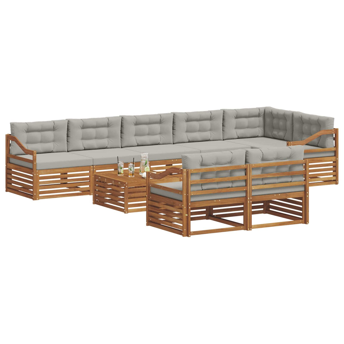 Set vanjskih sofa 9 kom. Prirodna i svijetlo siva