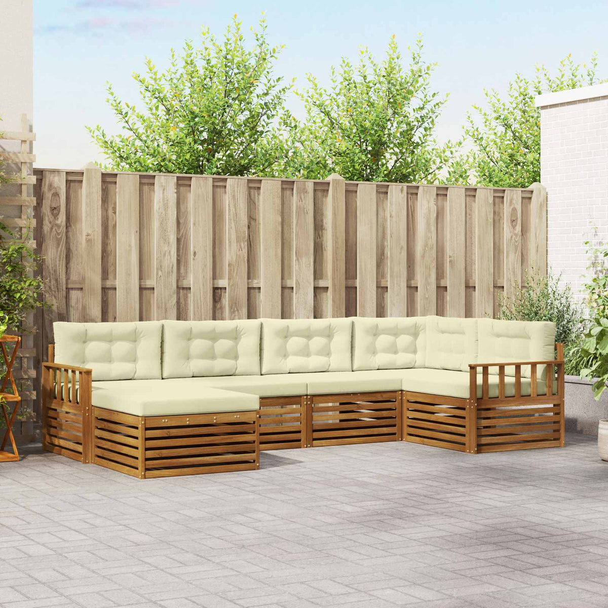 Set vanjskih sofa 6 kom. Prirodna i krem 327 x 168,5 x 73 cm